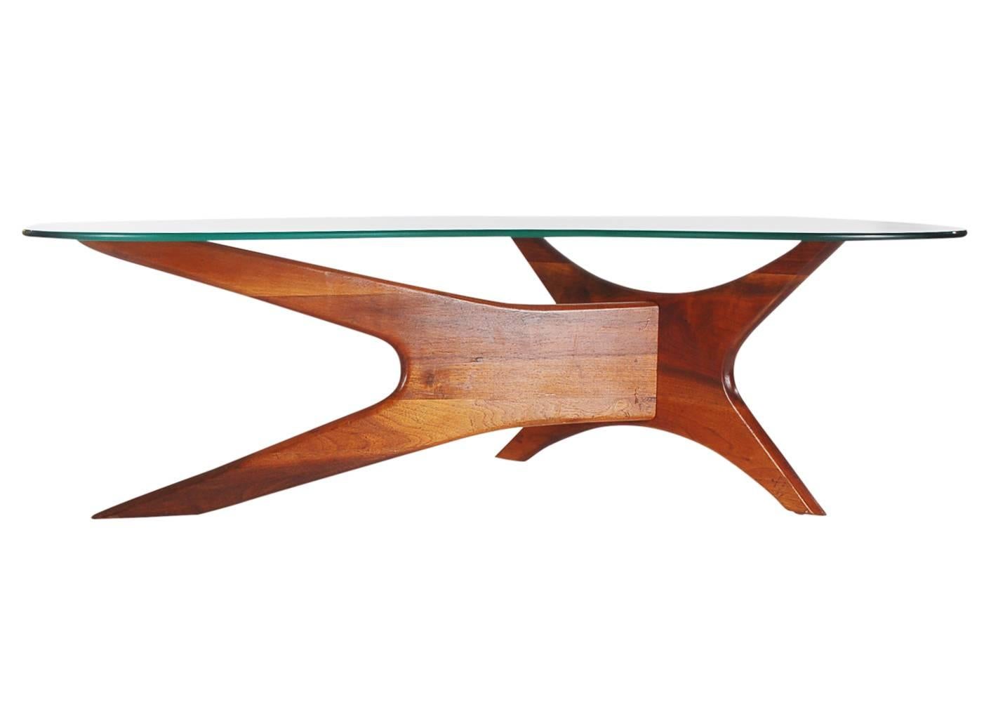 Mid-Century Modern Adrian Pearsall Mid-Century Danish Modern Style Walnut and Glass Cocktail Table