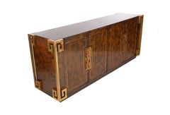 Mastercraft Hollywood Regency Chinoiserie Brass & Burled Elm Credenza or Dresser