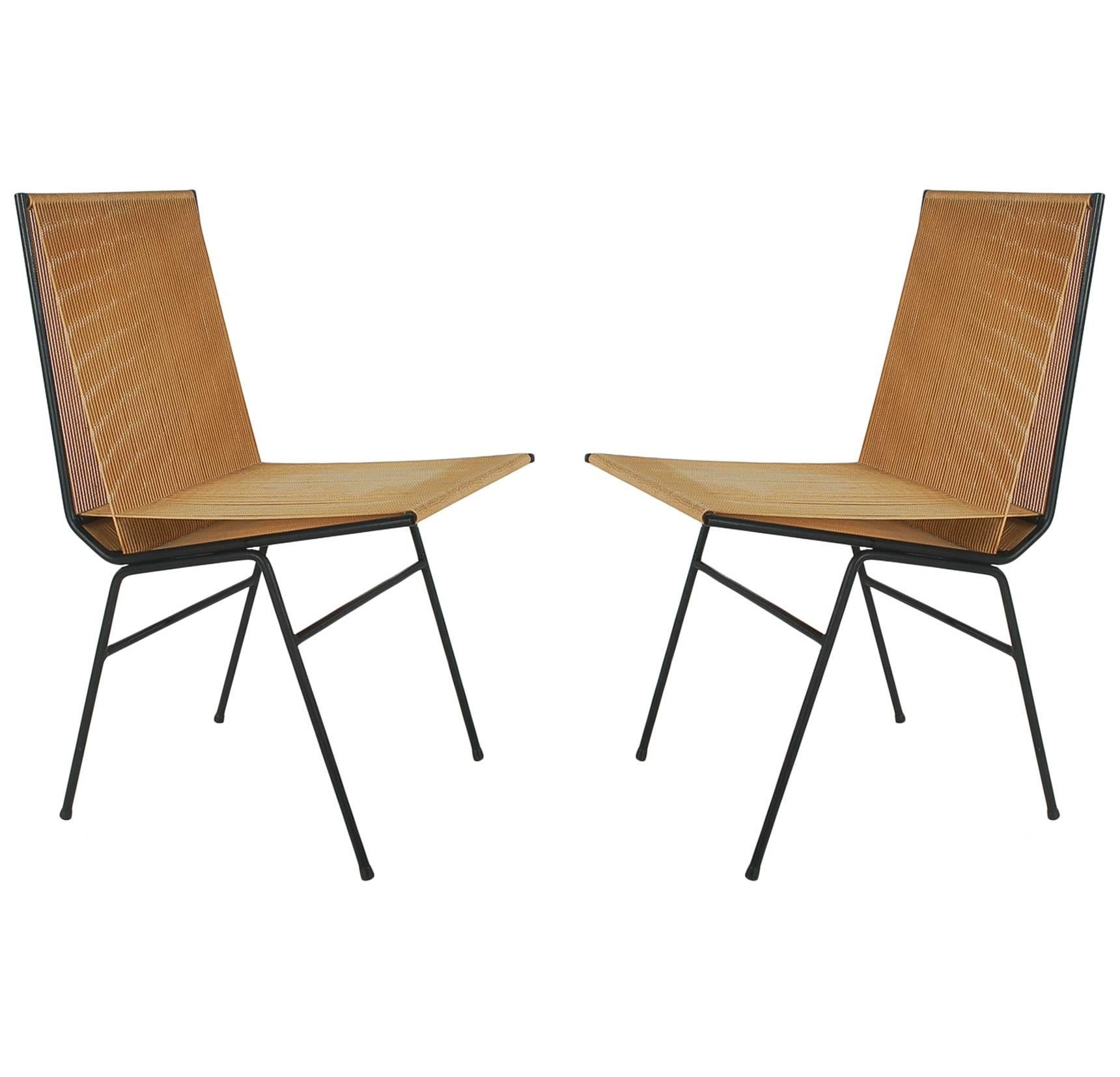 Pair of Mid-Century Modern Allan Gould Cord or String Chairs with Iron Frames