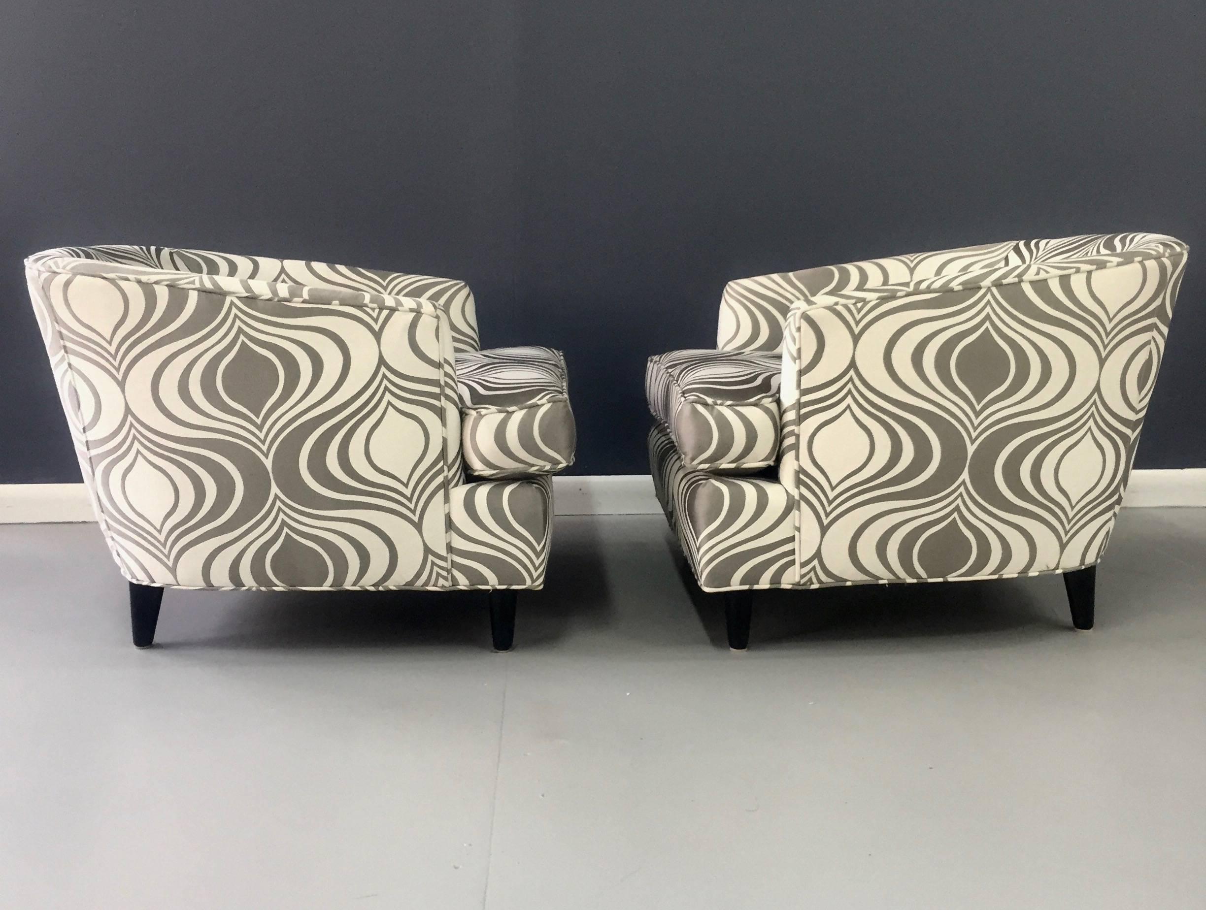 Upholstery Milo Baughman Style Pair of Barrel Back Lounge Chairs Midcentury