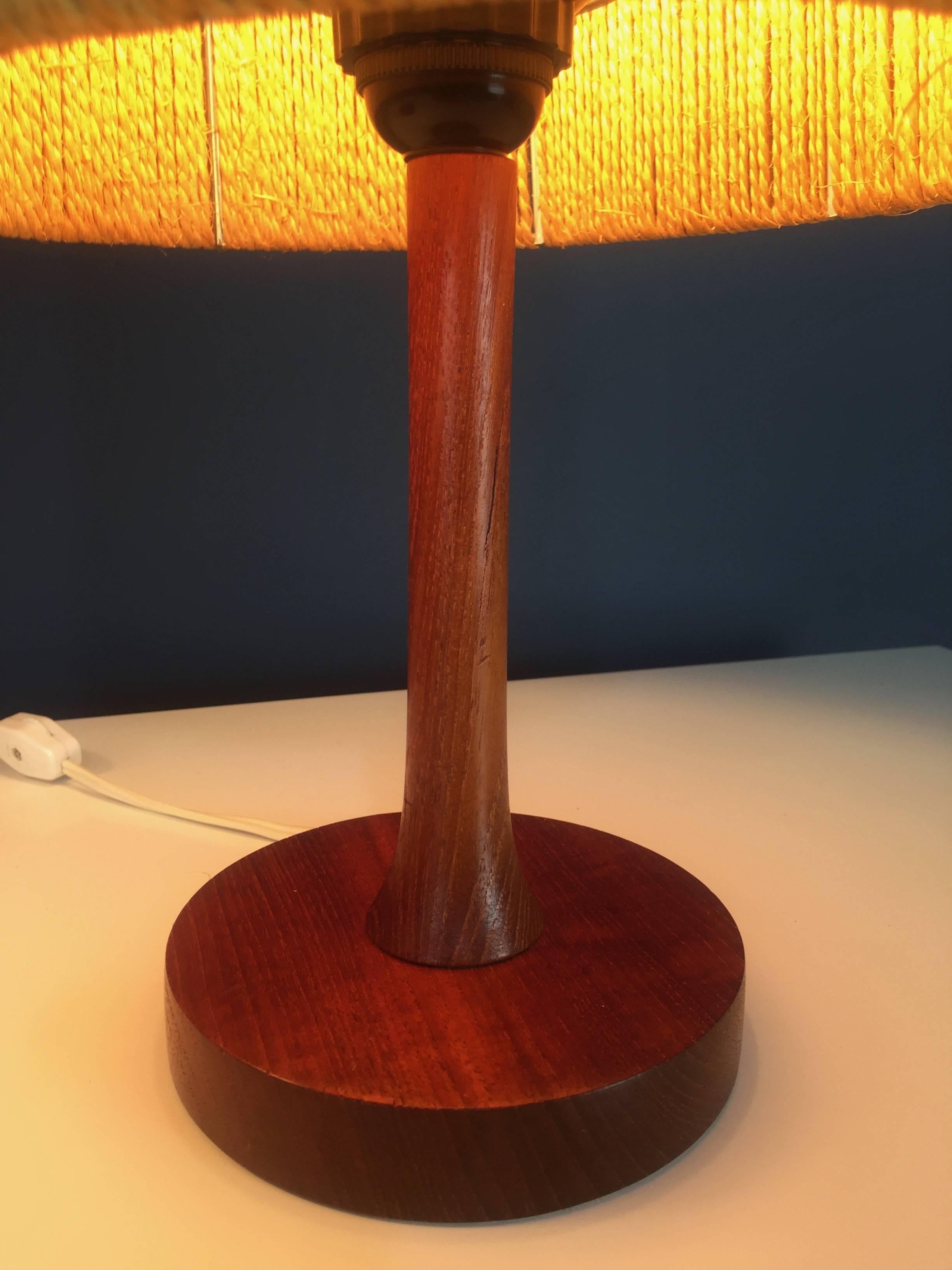 Mid-Century Modern Teak and Rope Midcentury Table Lamps a Pair of after Ib Fabiansen