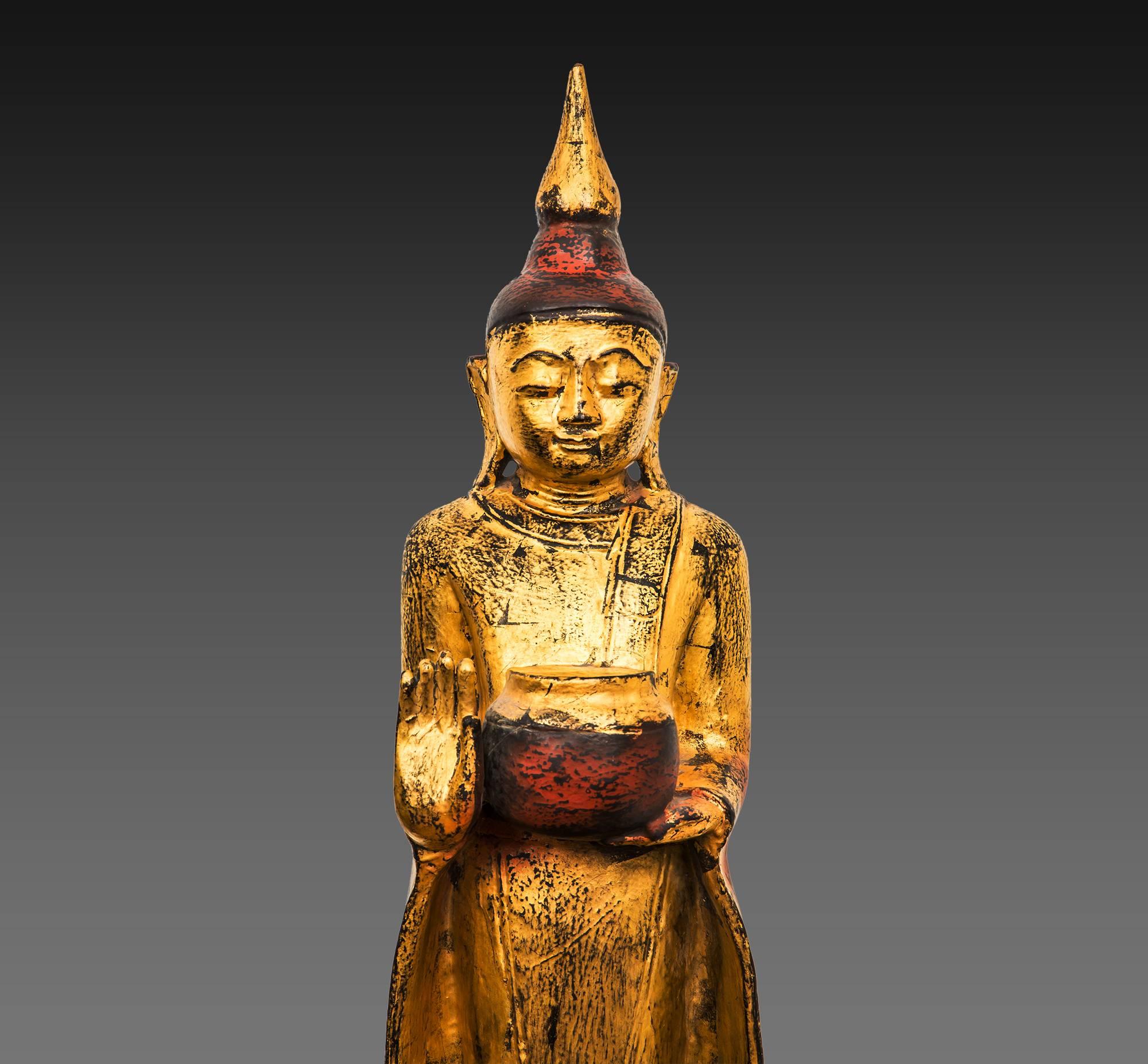 Carved Burmese Gilt Wood Medicine Buddhas, 20th Century For Sale