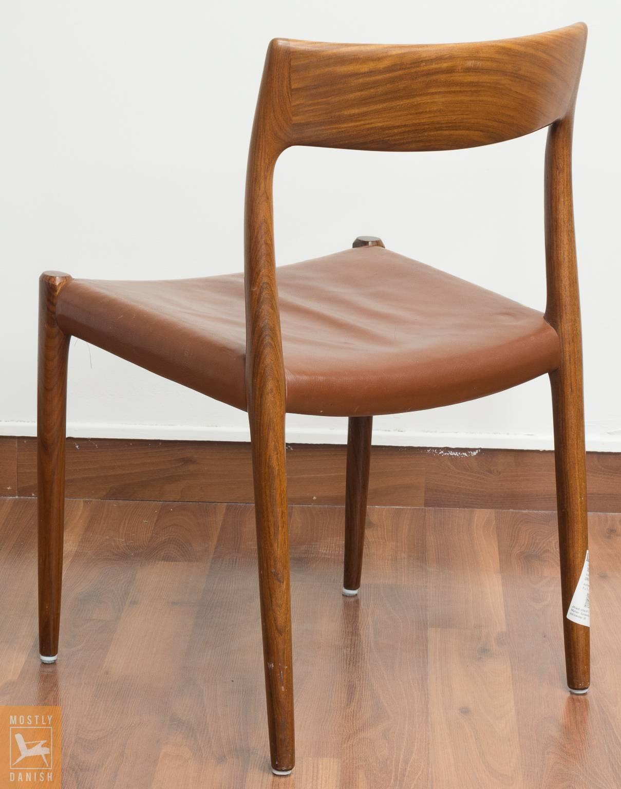 Dining Chairs with Solid Rosewood Frame, Seats with Original Brown Leather In Good Condition In Ottawa, ON