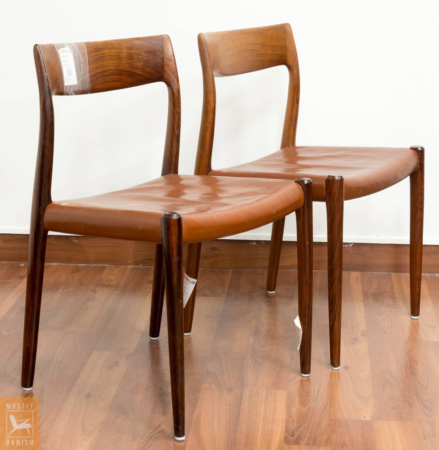 Dining Chairs with Solid Rosewood Frame, Seats with Original Brown Leather 2