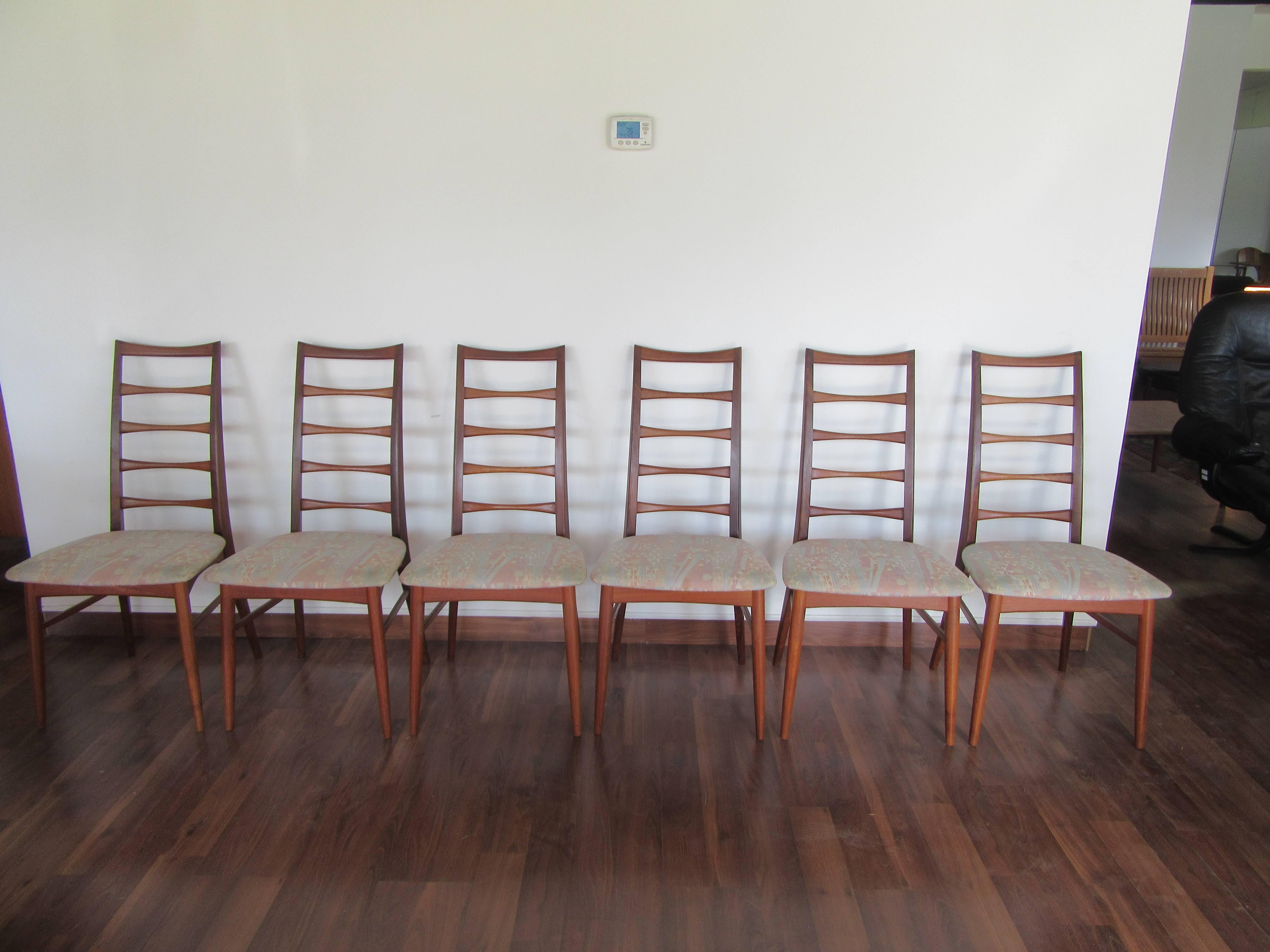 Set of four elegant Liz chairs in teak by Niels Kofoed Larsen.