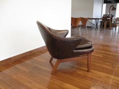 Elegant Kurt Olsen Armchair in Teak and Alligator Print Leather