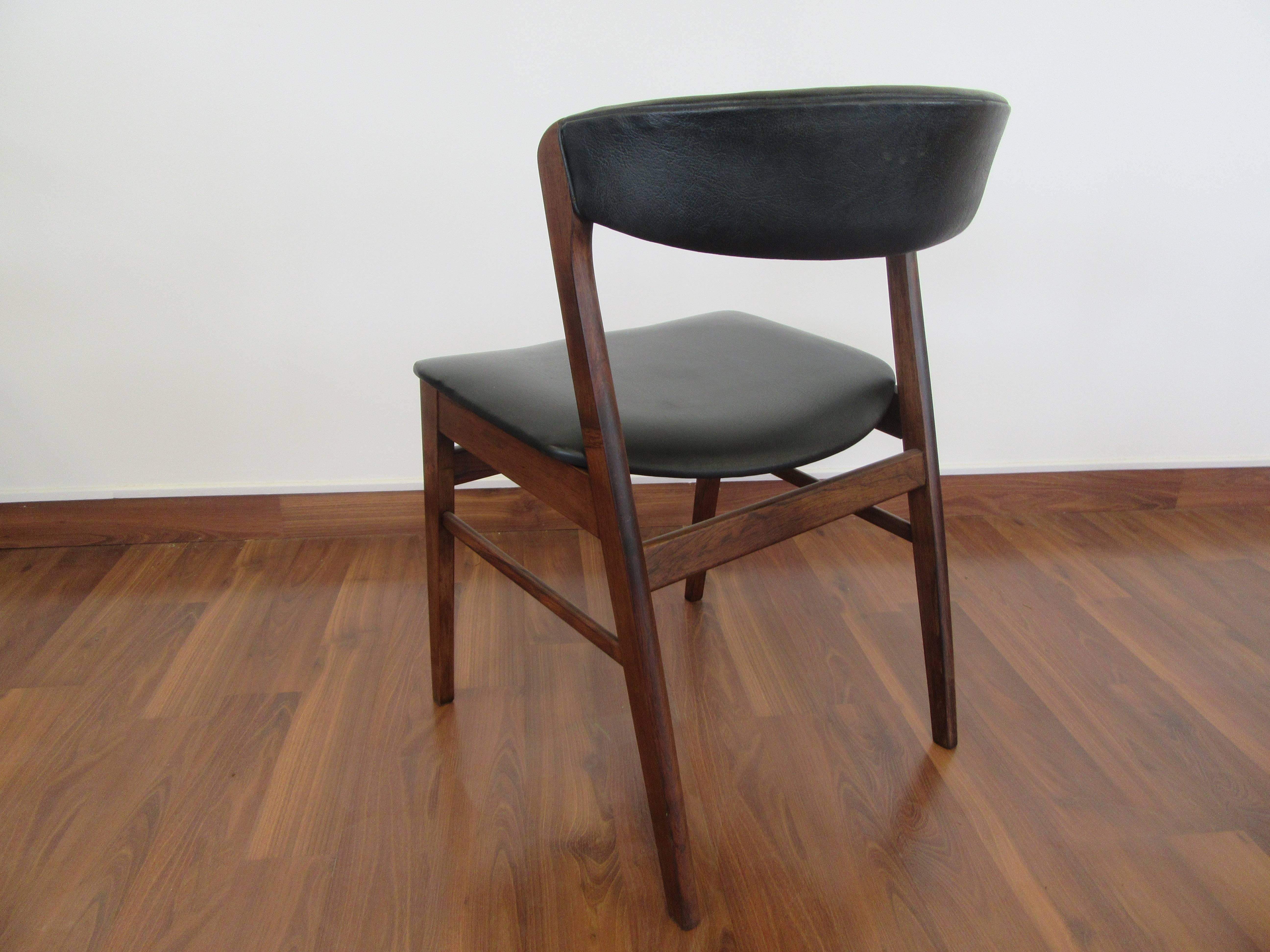 Danish Set of Four Kai Kristiansen Rosewood Chairs Upholstered in Black Naugahyde