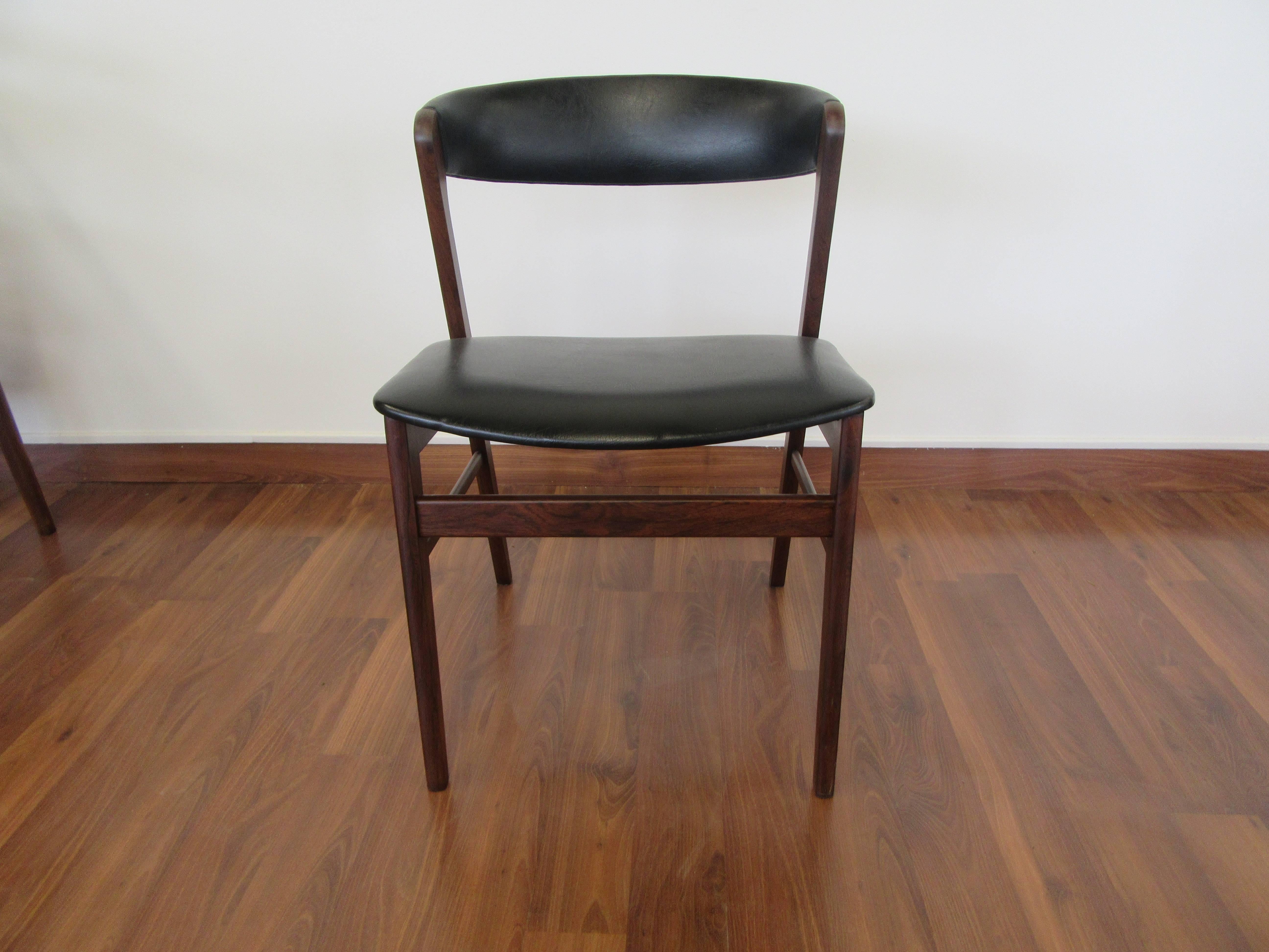 Set of Four Kai Kristiansen Rosewood Chairs Upholstered in Black Naugahyde 1
