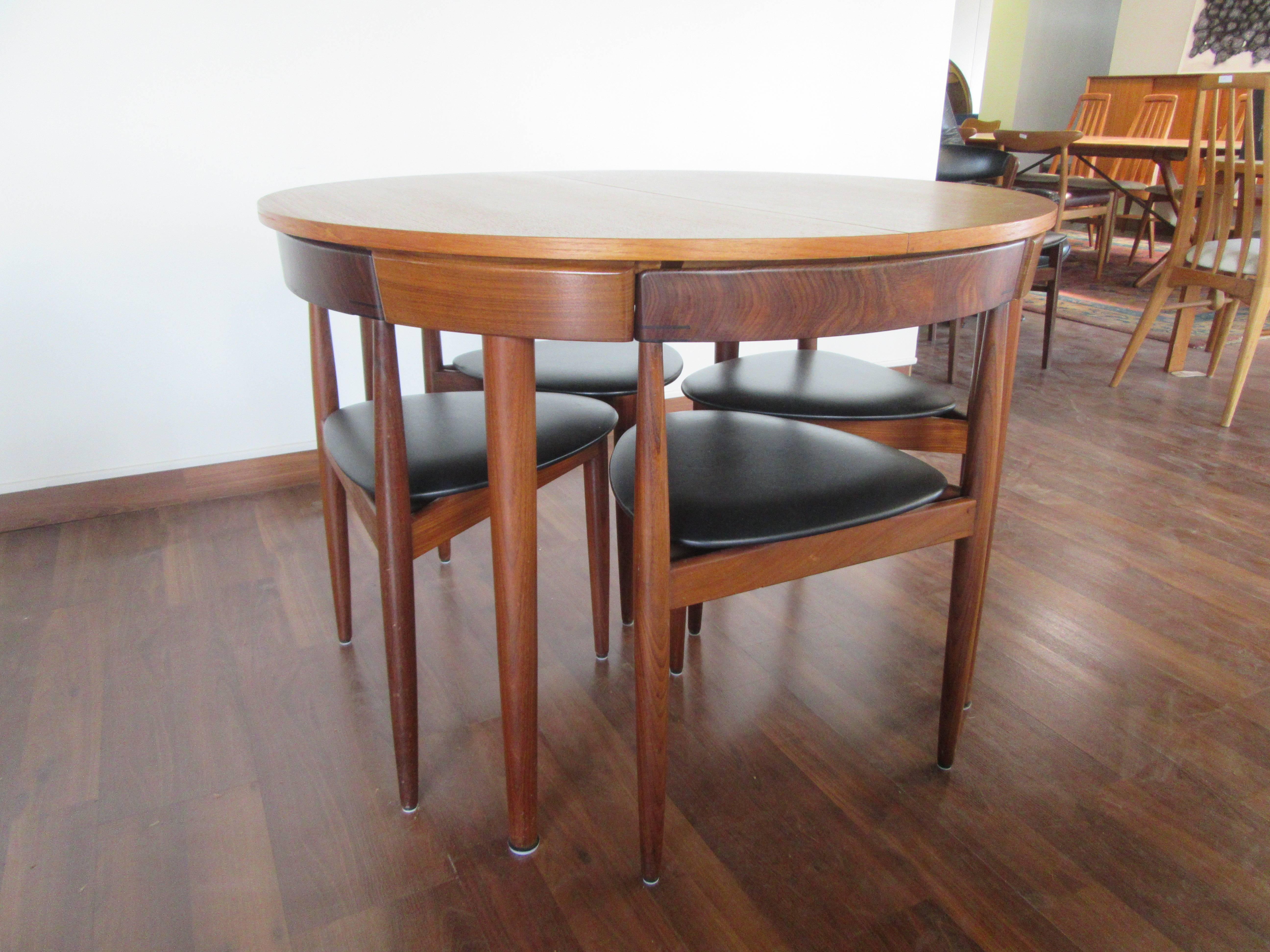Rare Hans Olsen Teak Table with Leaf and Six Chairs That Tuck under Table at 1stDibs tuck
