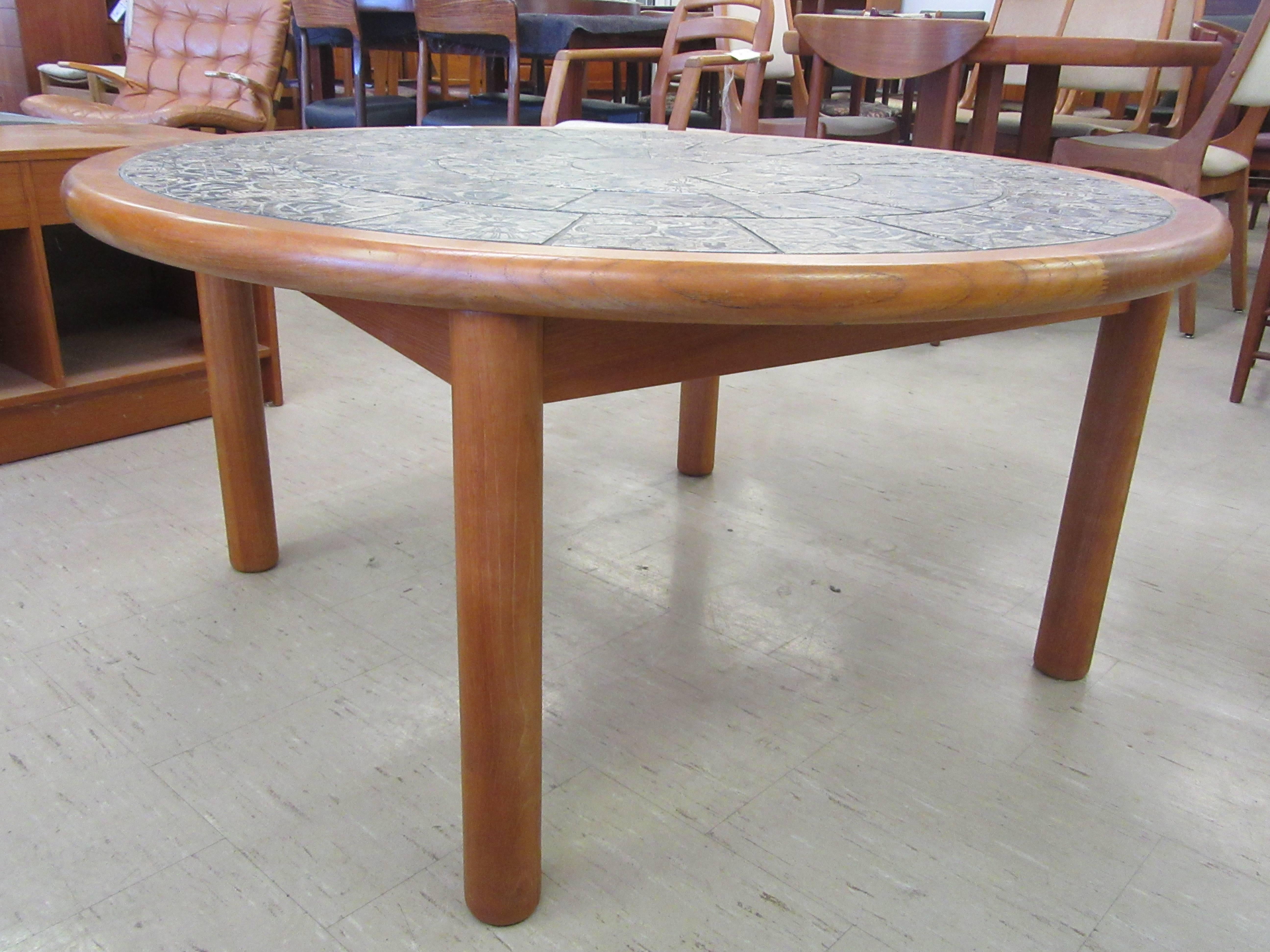 Mid-Century Modern Low Teak Table with Royal Copenhagen Ceramic Top