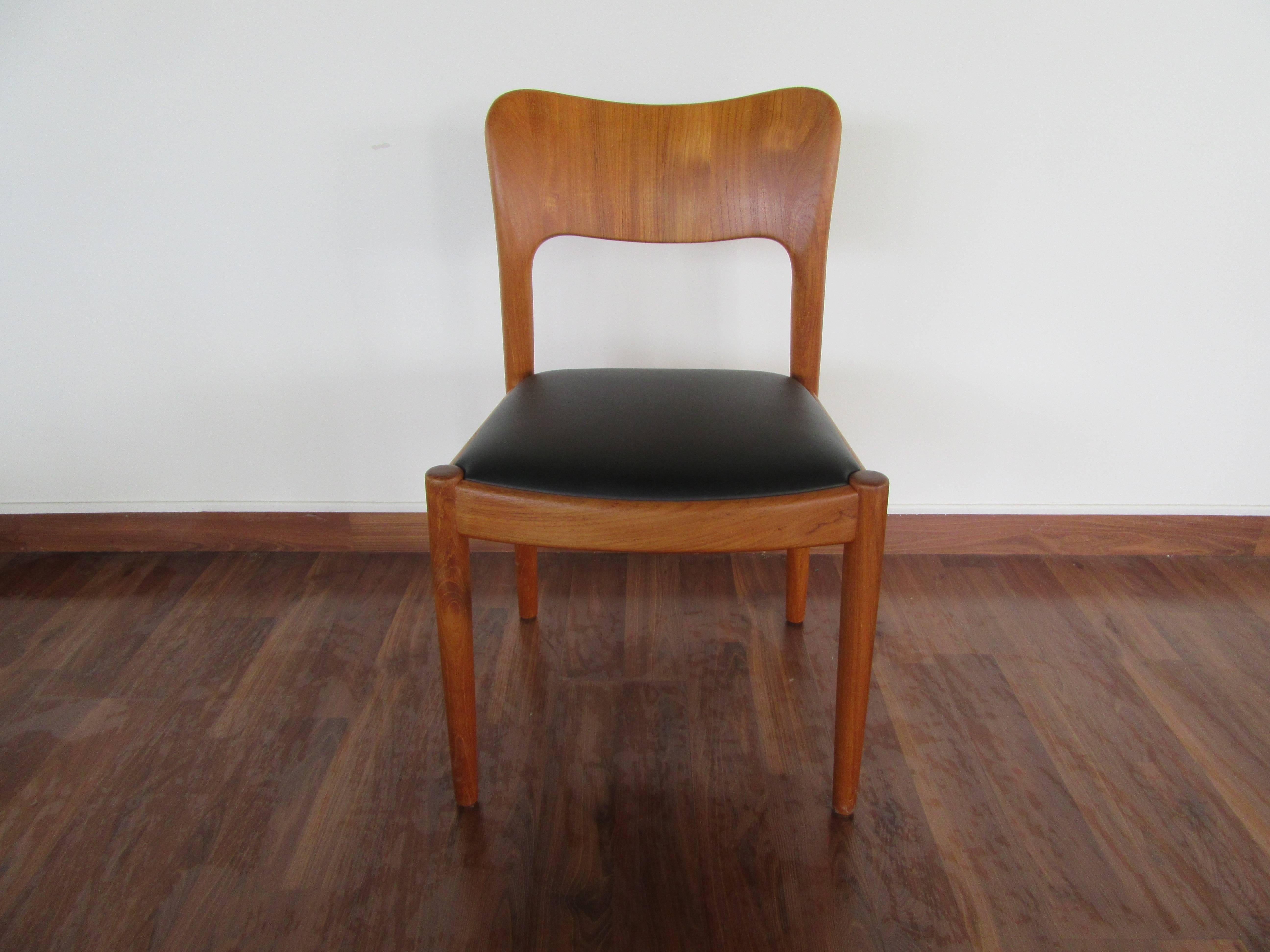Mid-Century Modern Set of Three Teak Dining Chairs by Koefoed Hornslet with Leather Seats