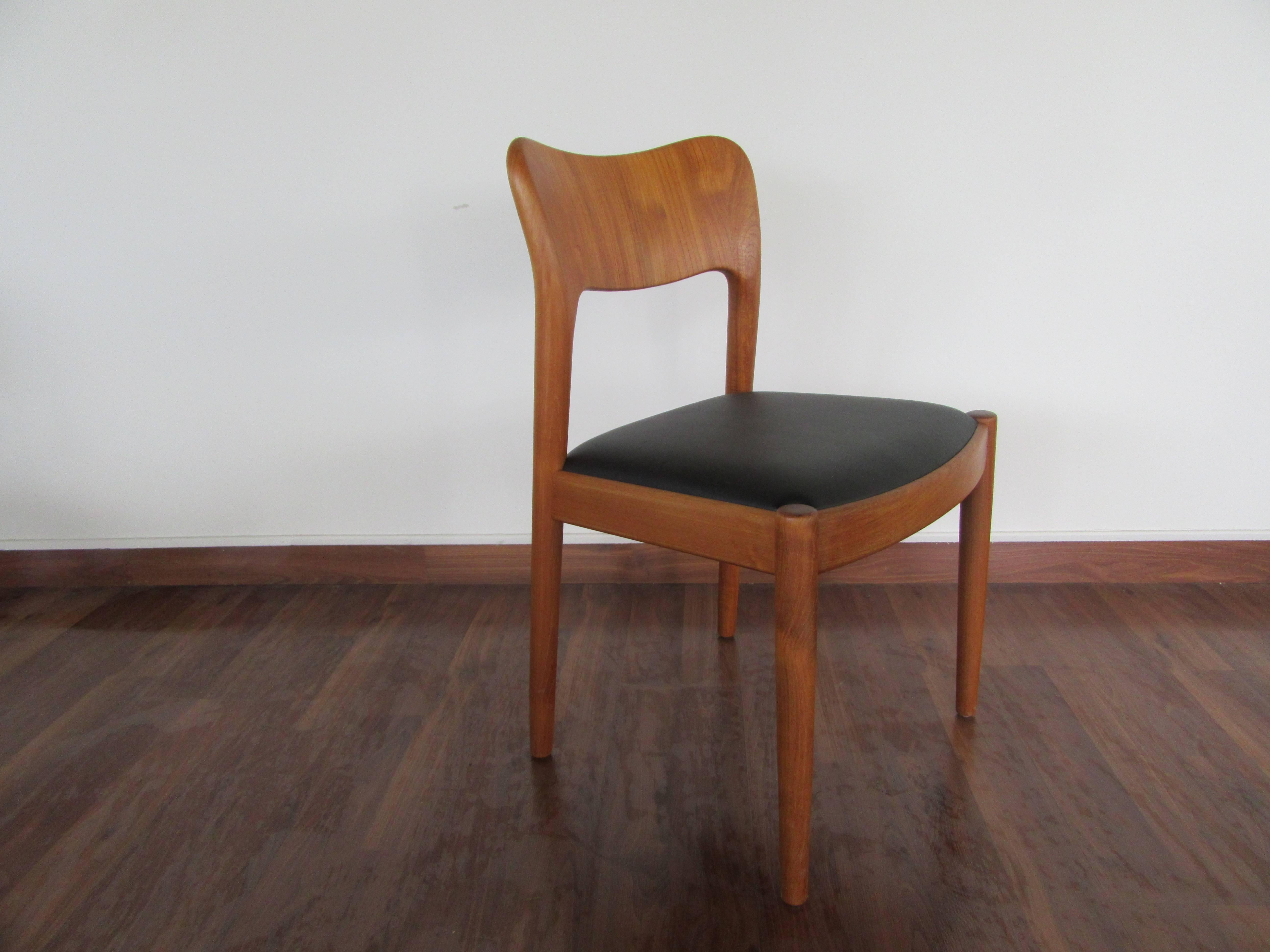 Danish Set of Three Teak Dining Chairs by Koefoed Hornslet with Leather Seats