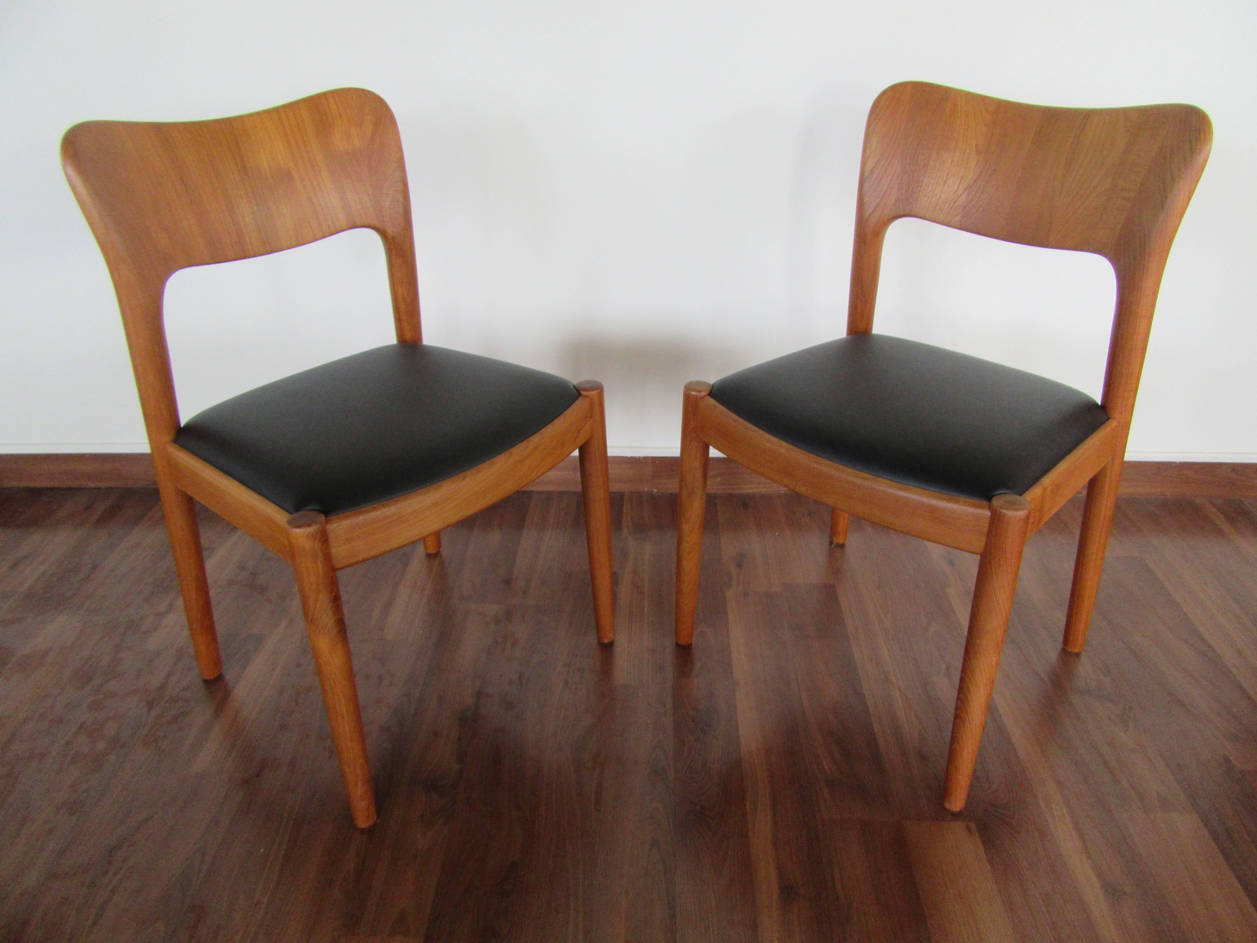 Set of Three Teak Dining Chairs by Koefoed Hornslet with Leather Seats 1