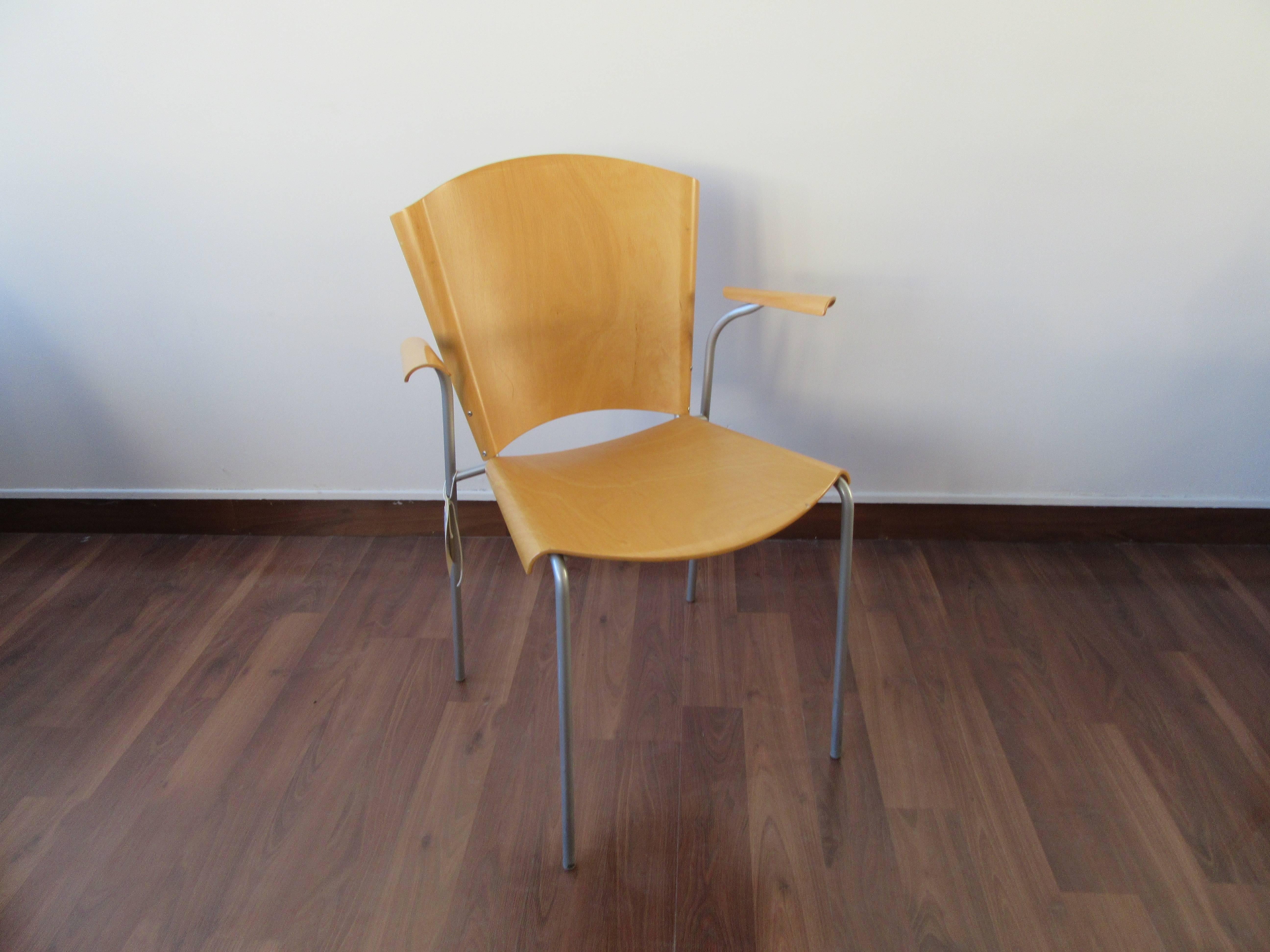 Nana Ditzel armchair, model Temba 3271. Seat and armrests in cherry with matt chromed steel legs. Produced by Fredericia Furniture.