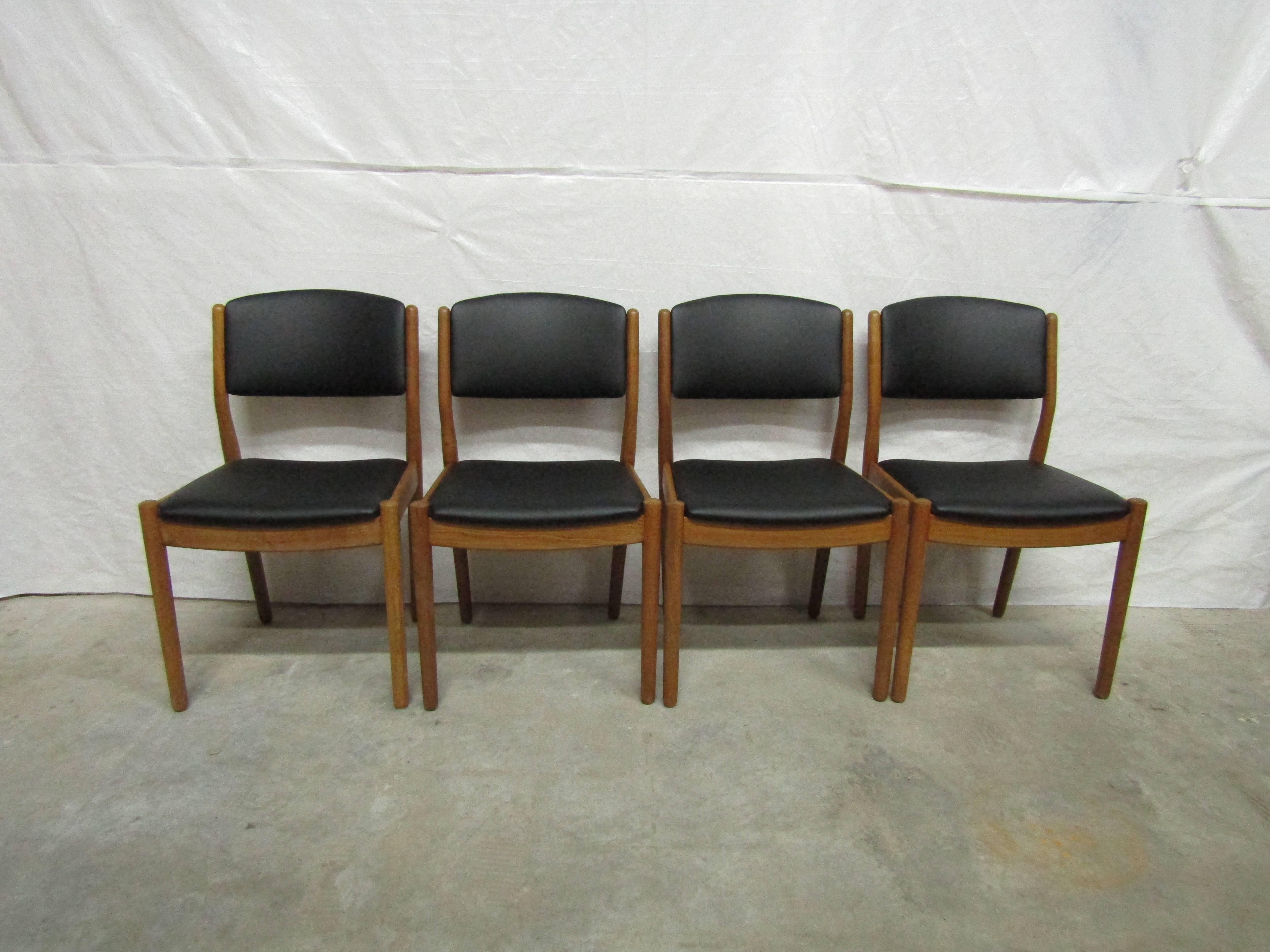Scandinavian Classic set of four Poul Volther J61 chairs in oak and leather.