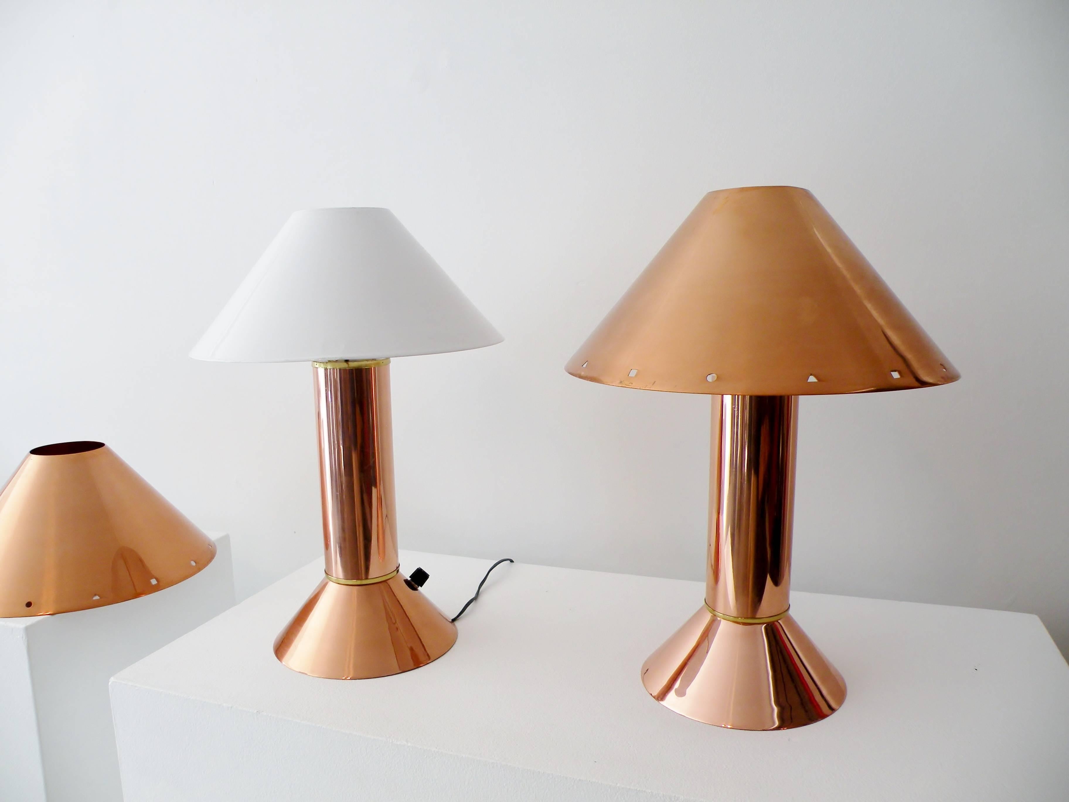 1980s Postmodern Ron Rezek California Pair of Copper Table Lamps, Memphis 2
