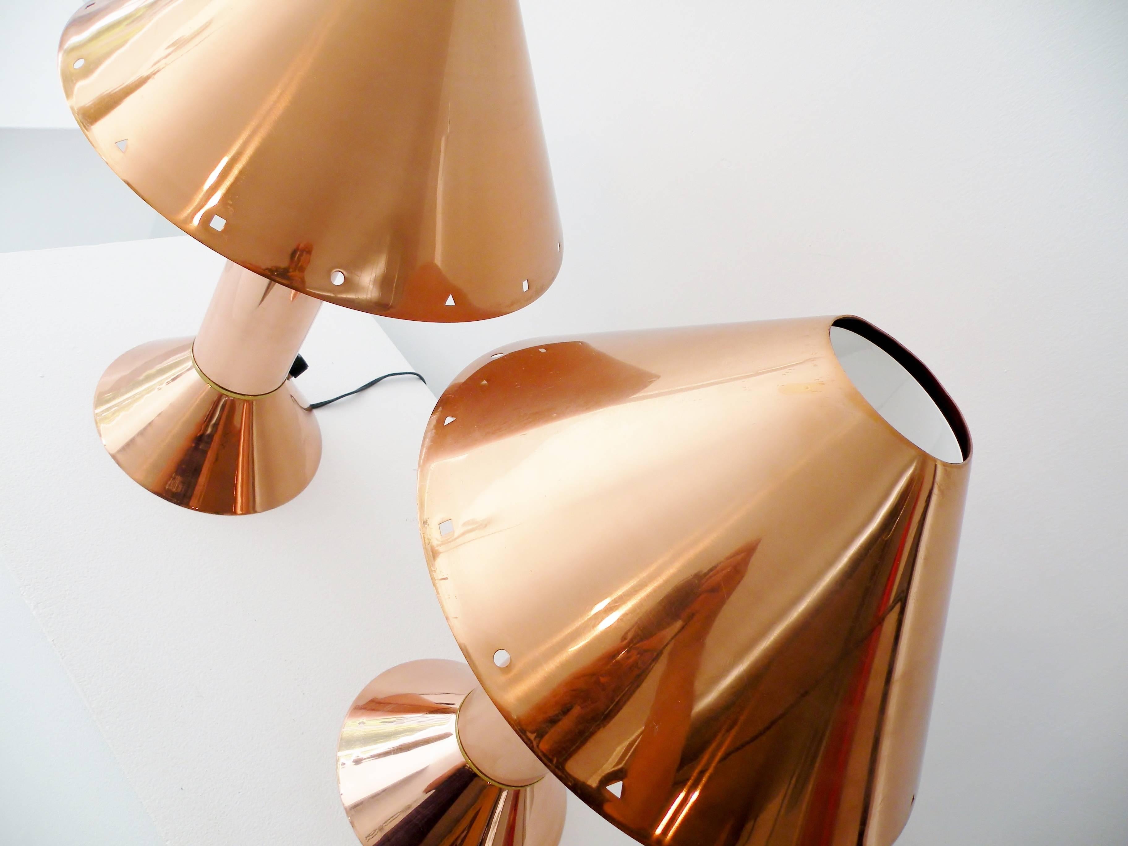 1980s Postmodern Ron Rezek California Pair of Copper Table Lamps, Memphis In Good Condition In Denver, CO