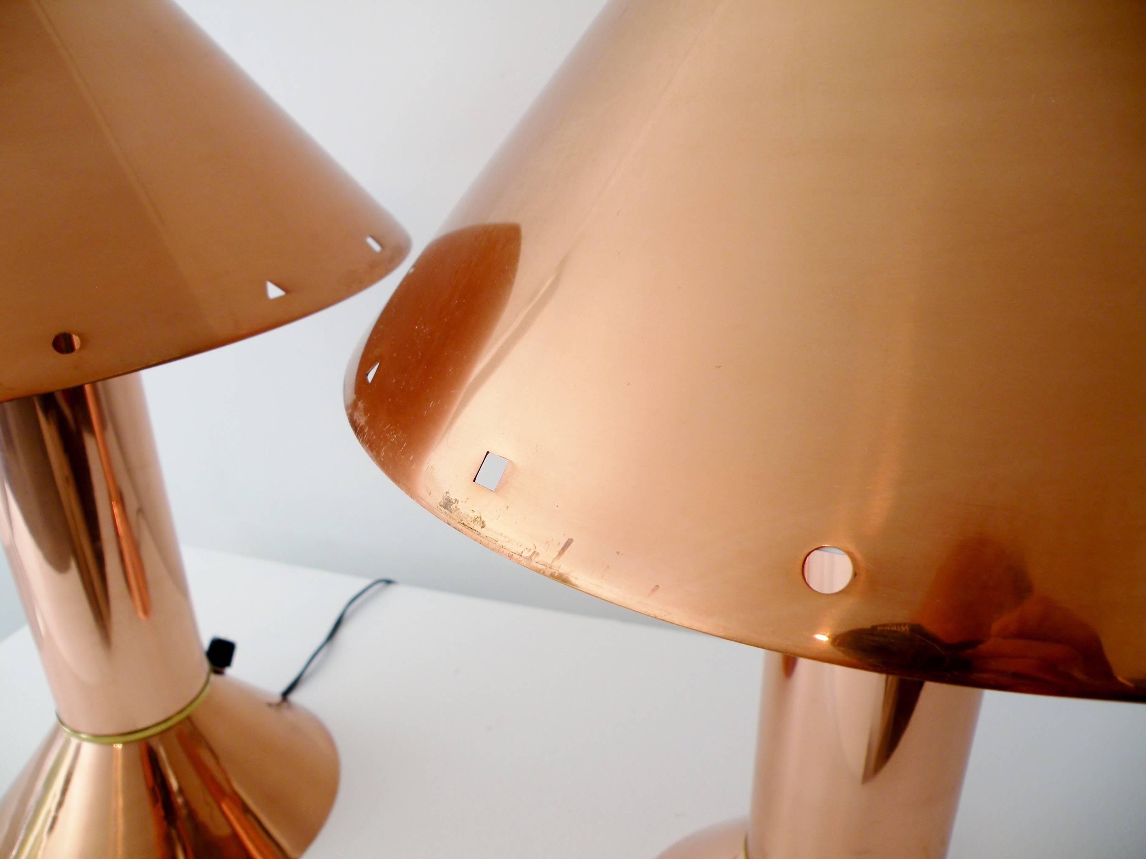 Late 20th Century 1980s Postmodern Ron Rezek California Pair of Copper Table Lamps, Memphis