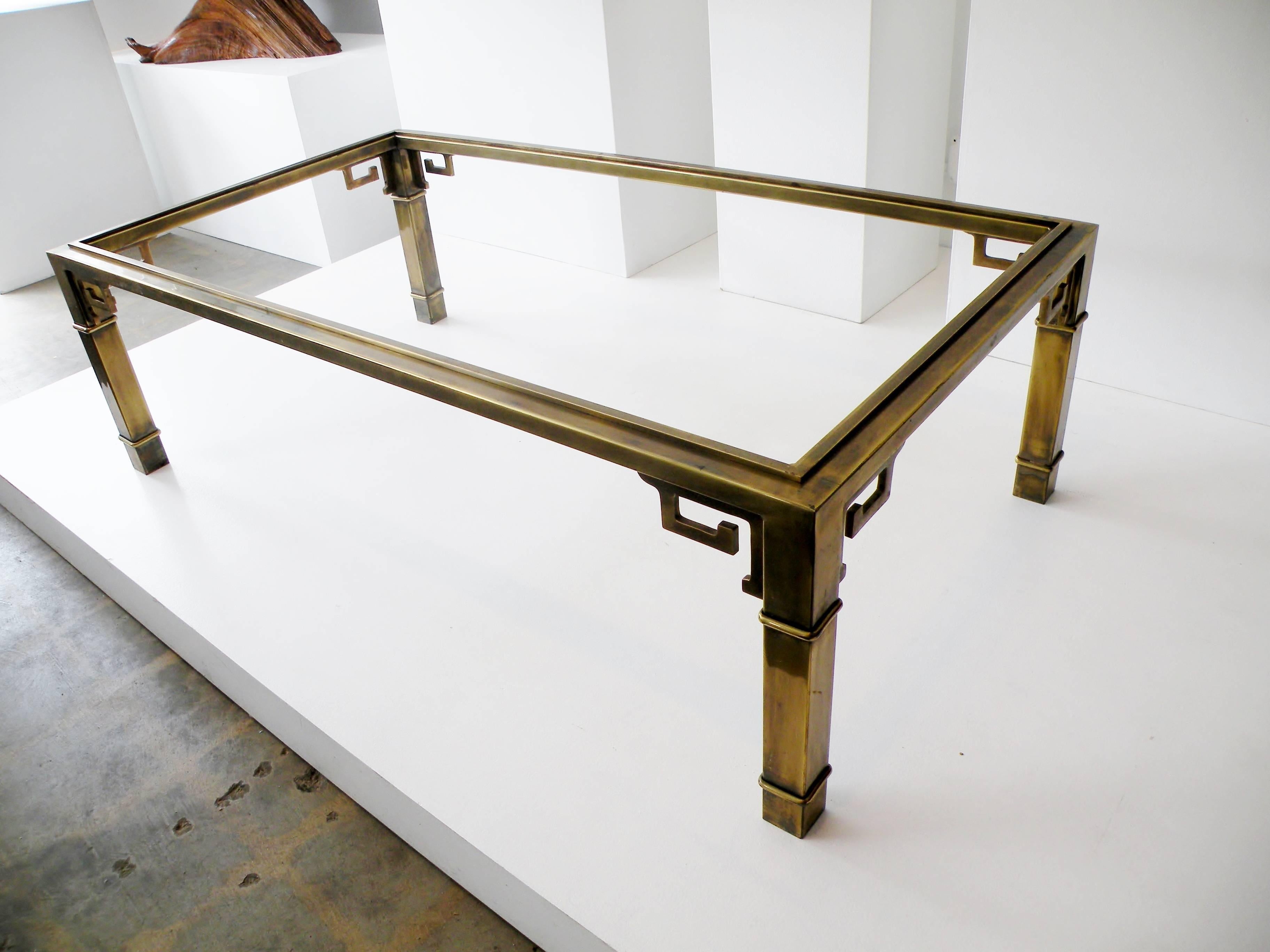 Mid-Century Mastercraft Greek Key Brass Rectangular Coffee Cocktail Table In Good Condition In Denver, CO