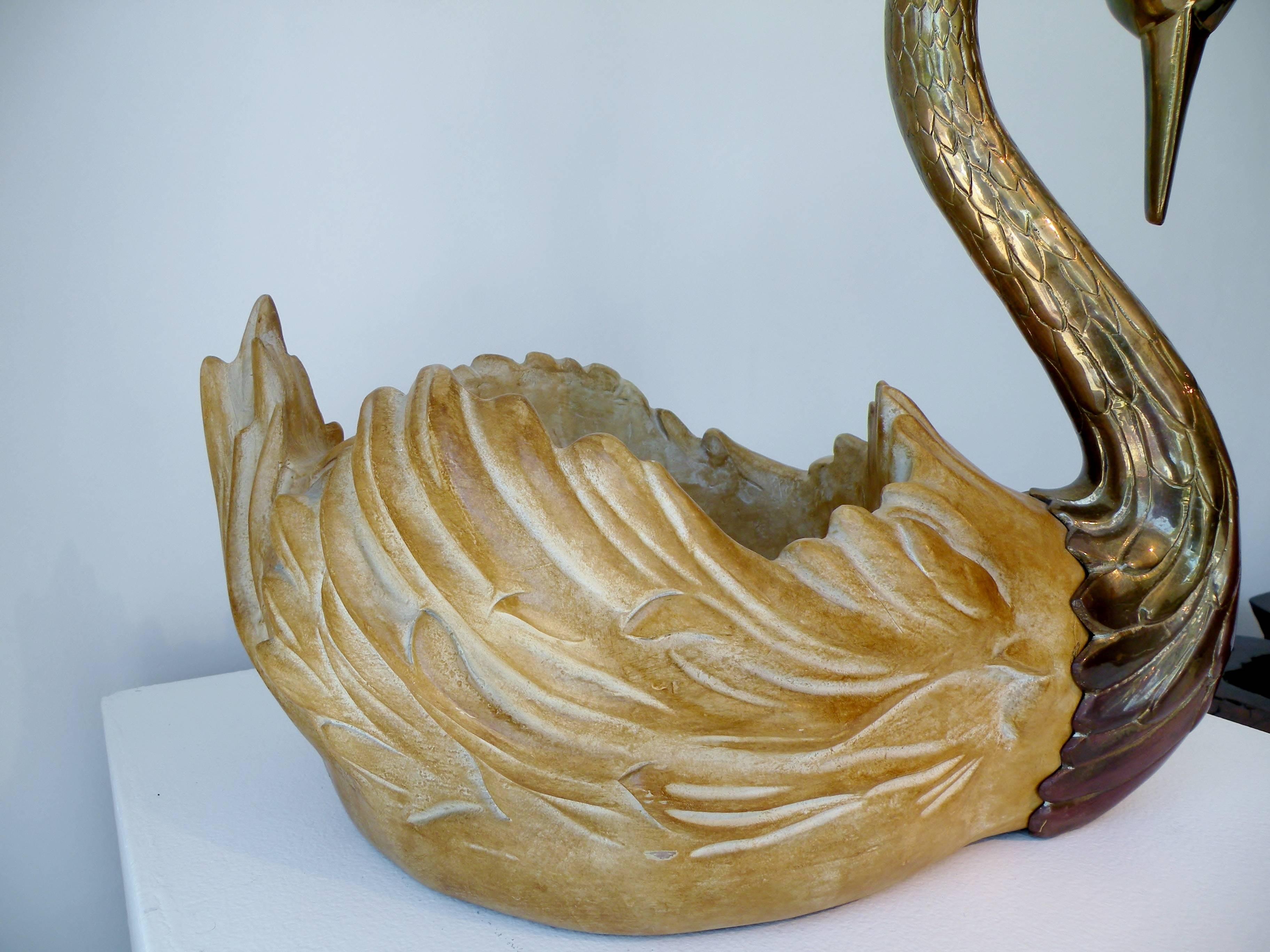 Hollywood Regency Brass Chapman Accessories Swan Centerpiece Bowl 1