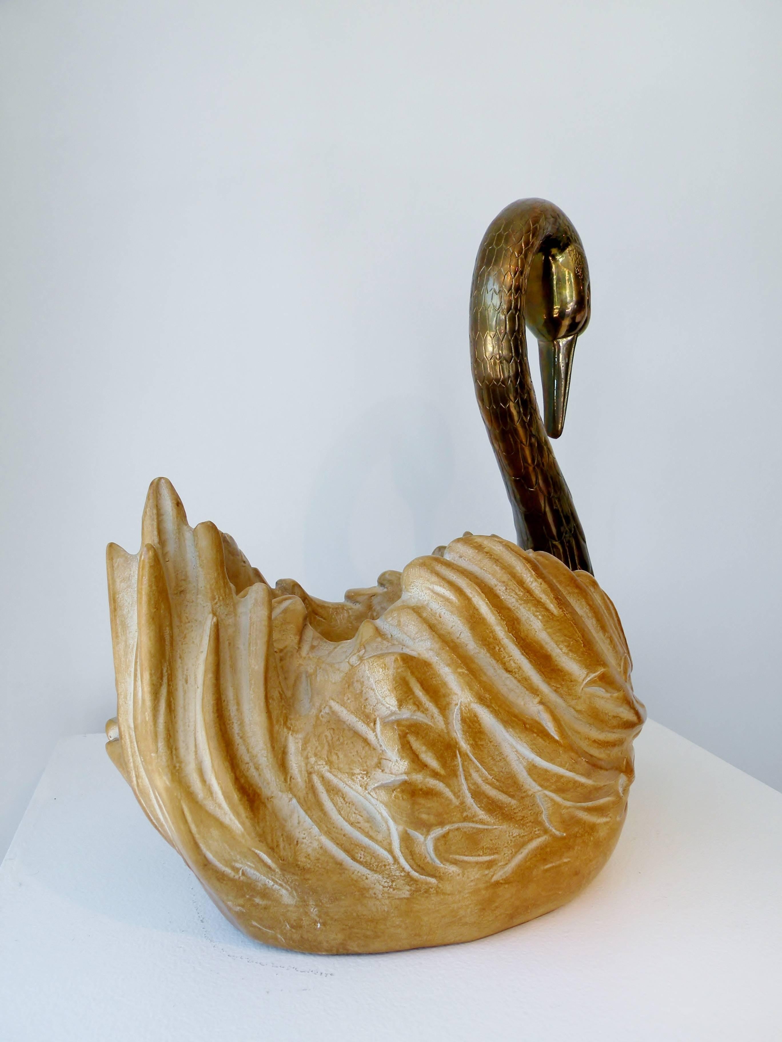 Hollywood Regency Brass Chapman Accessories Swan Centerpiece Bowl 2
