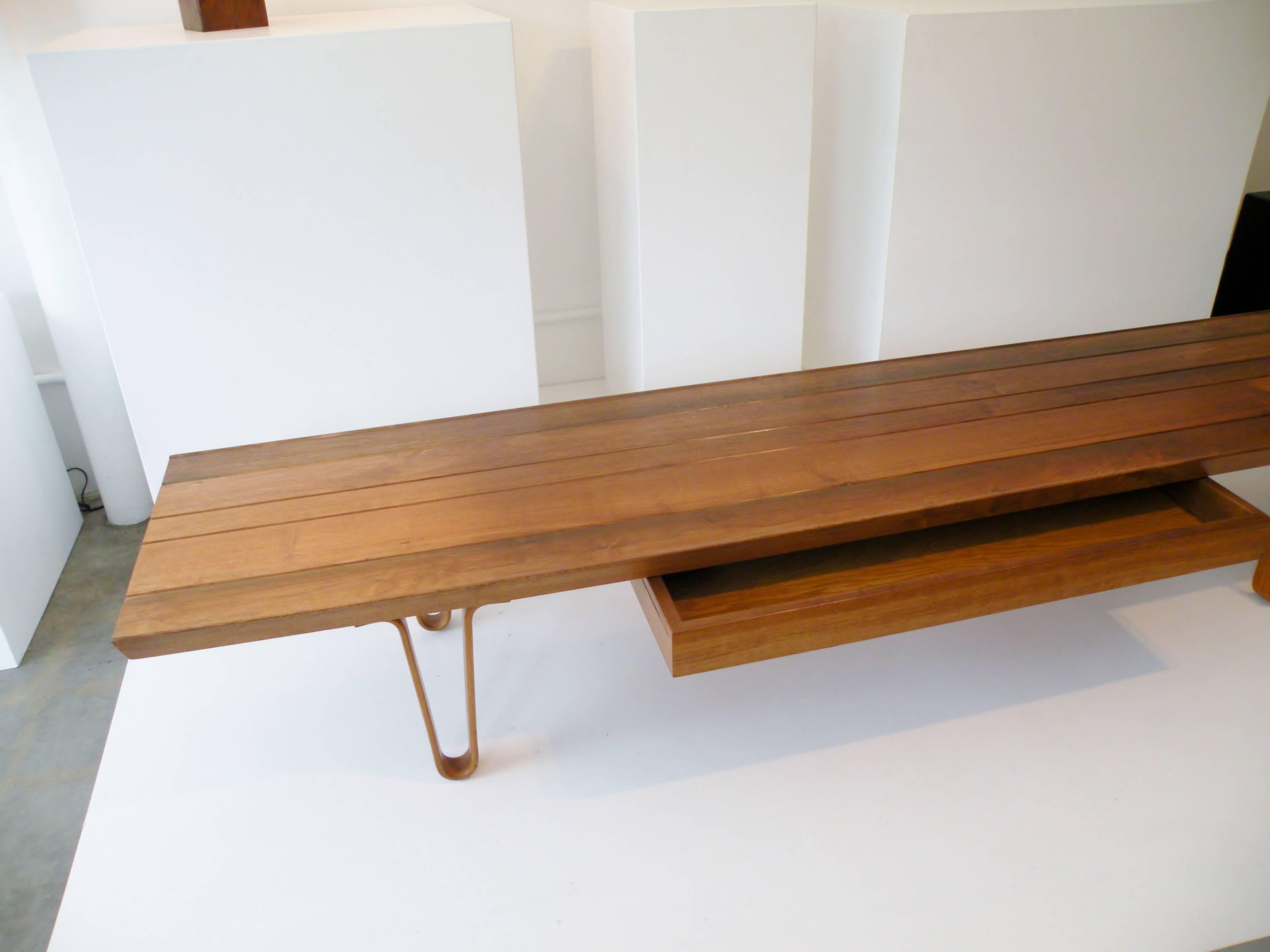 1958 Edward Wormley Dunbar Model 4699 Long John Bench Coffee Table with Drawer In Good Condition In Denver, CO