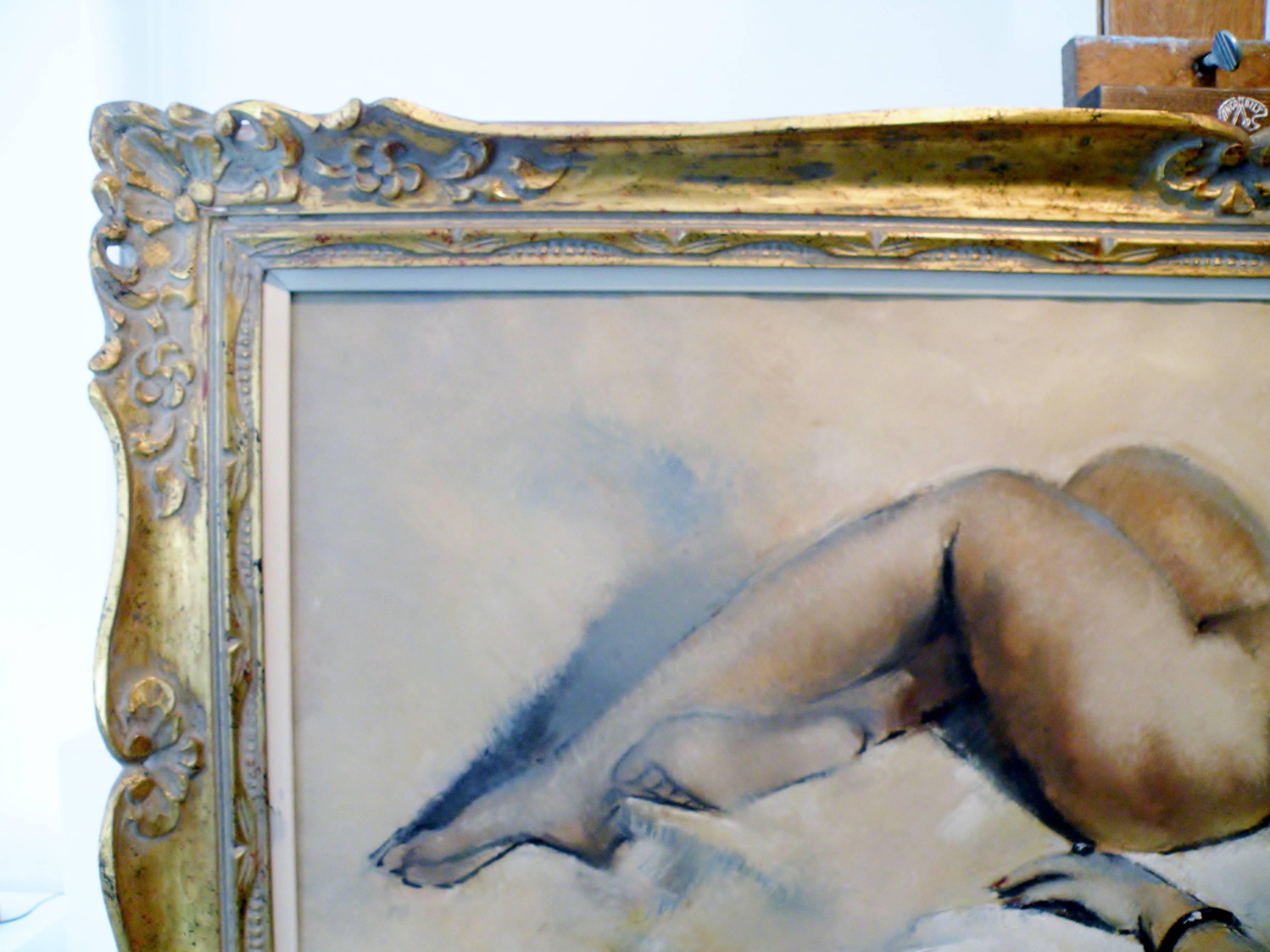 Midcentury Cesar Vitol French Nude Oil Painting Seductive Pin-Up 2
