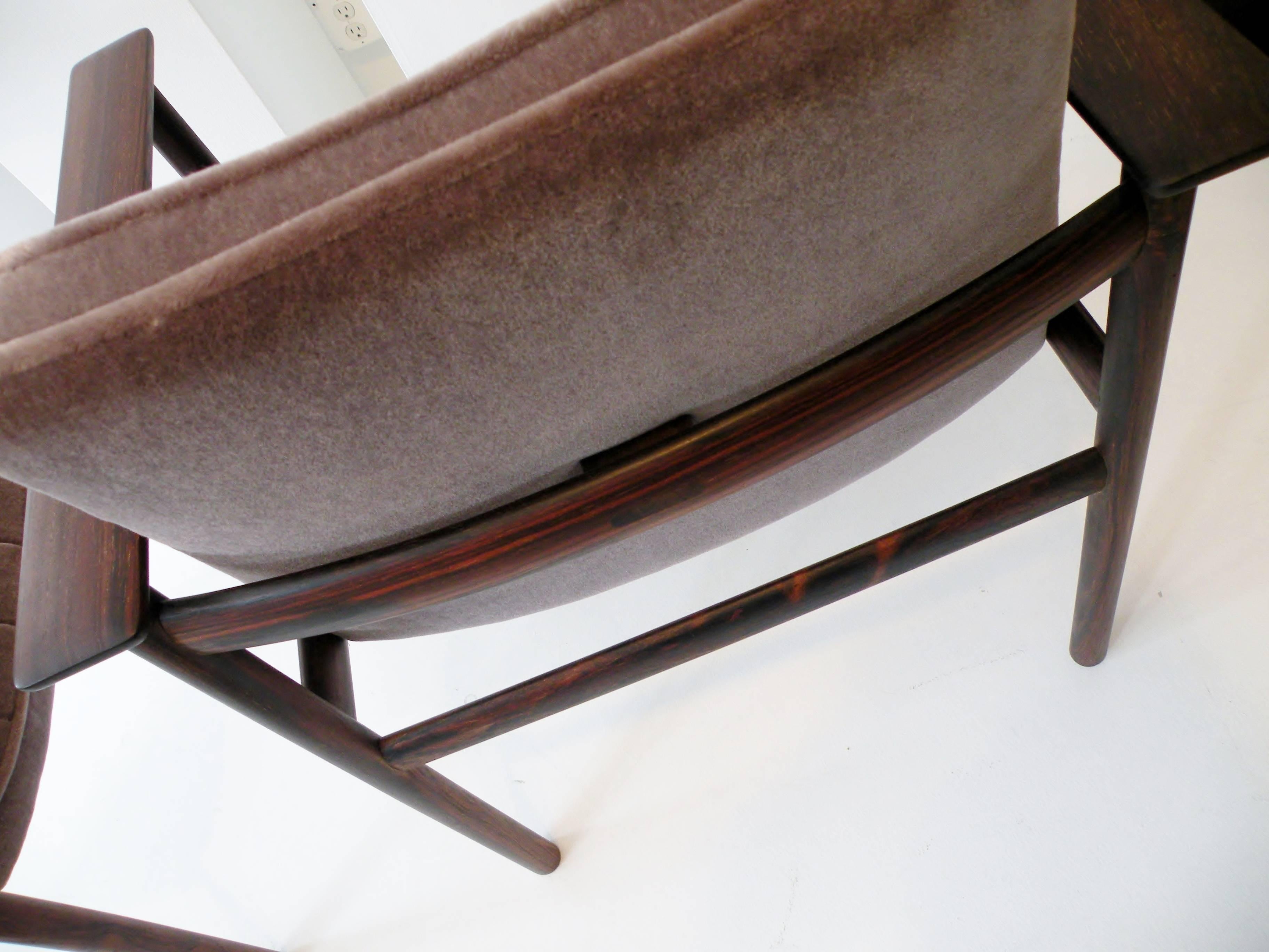 Pair of Fredrik Kayser Attributed Solid Rosewood Executive Lounge Chairs Norway 1