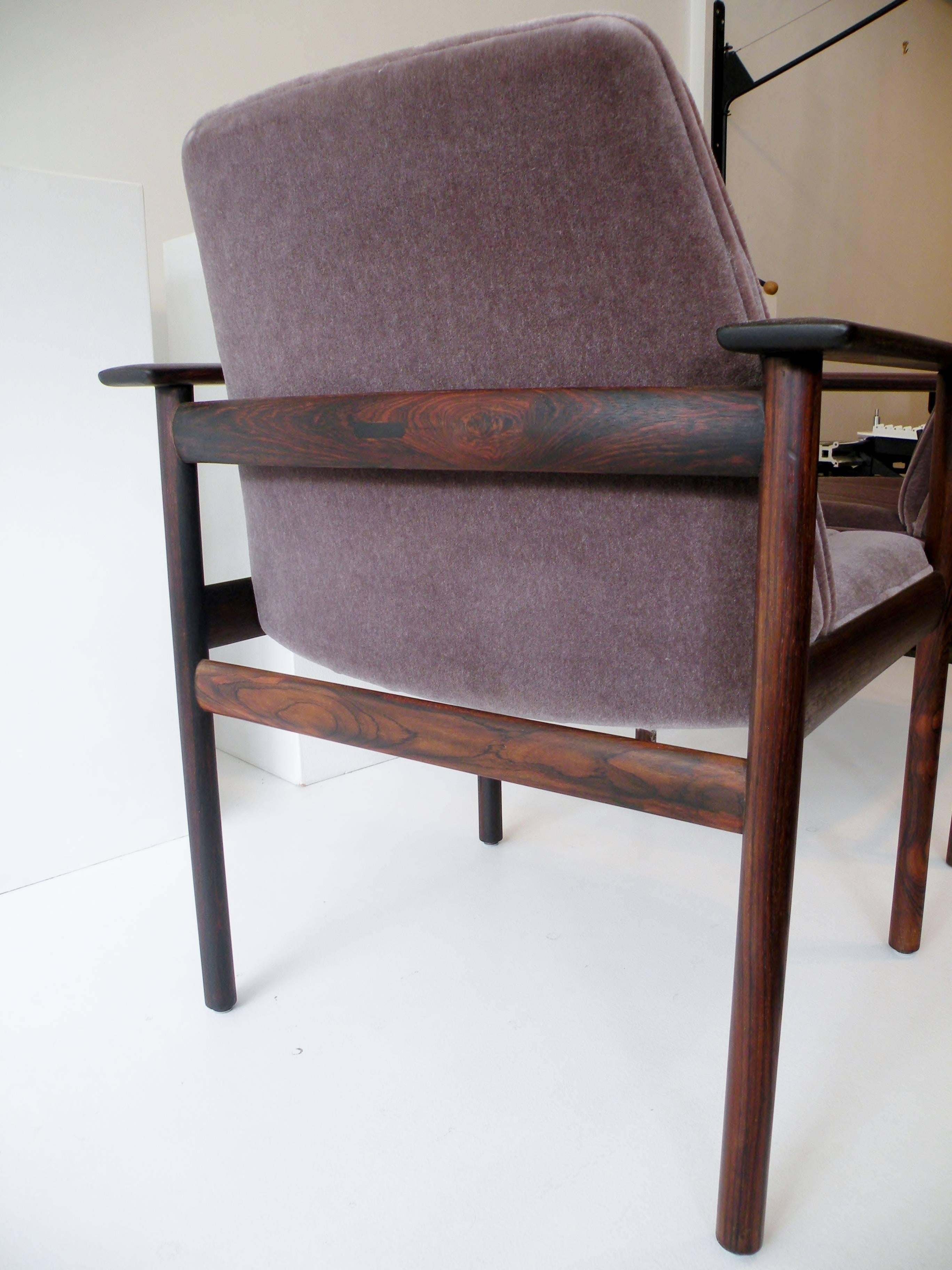 Norwegian Pair of Fredrik Kayser Attributed Solid Rosewood Executive Lounge Chairs Norway