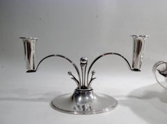 Carl M. Cohr Denmark Jugendstil Sterling Silver Pair Candelabrum and Bowl