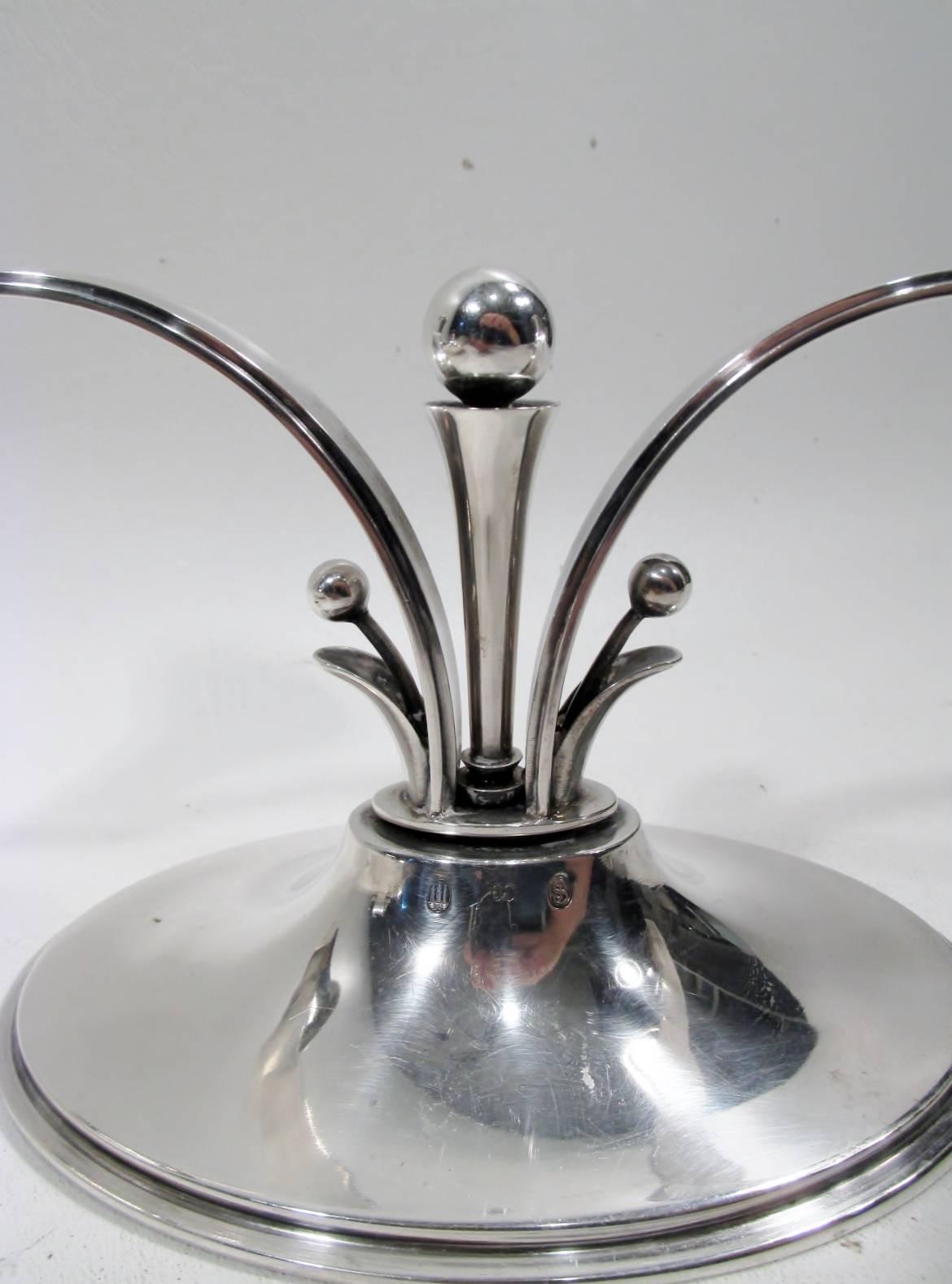 Danish Carl M. Cohr Denmark Jugendstil Sterling Silver Pair Candelabrum and Bowl For Sale