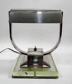 French Art Deco Silver Executive Desk Lamp for Maison Damon, Boris Lacroix Style