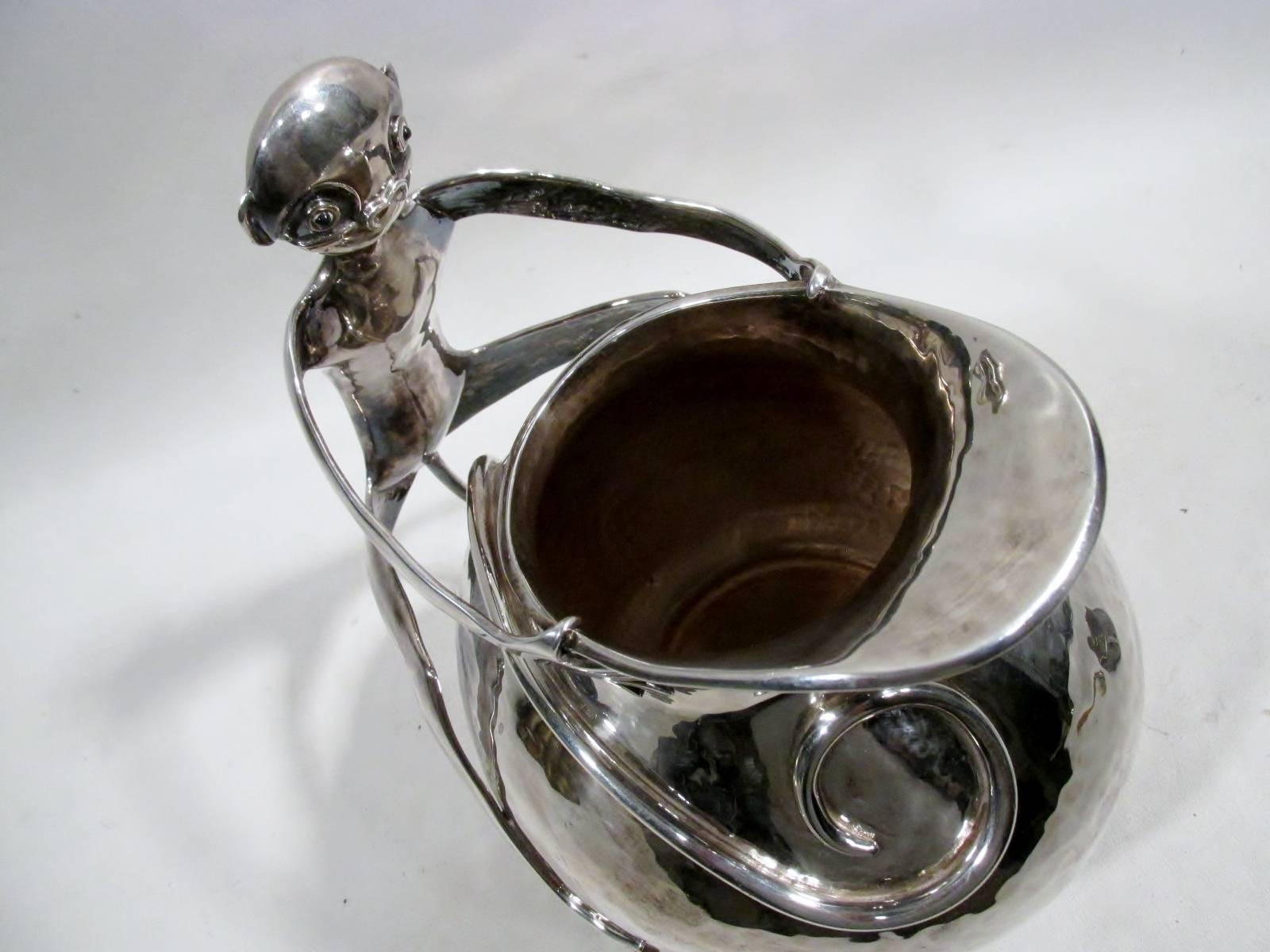 Mexican Emilia Castillo Taxco Silver Monkey Handled Water Pitcher