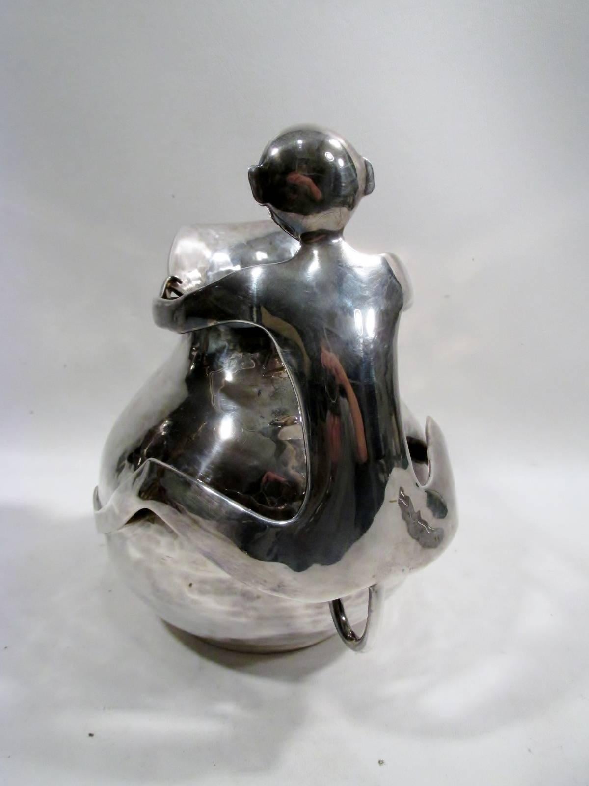 Modern Emilia Castillo Taxco Silver Monkey Handled Water Pitcher