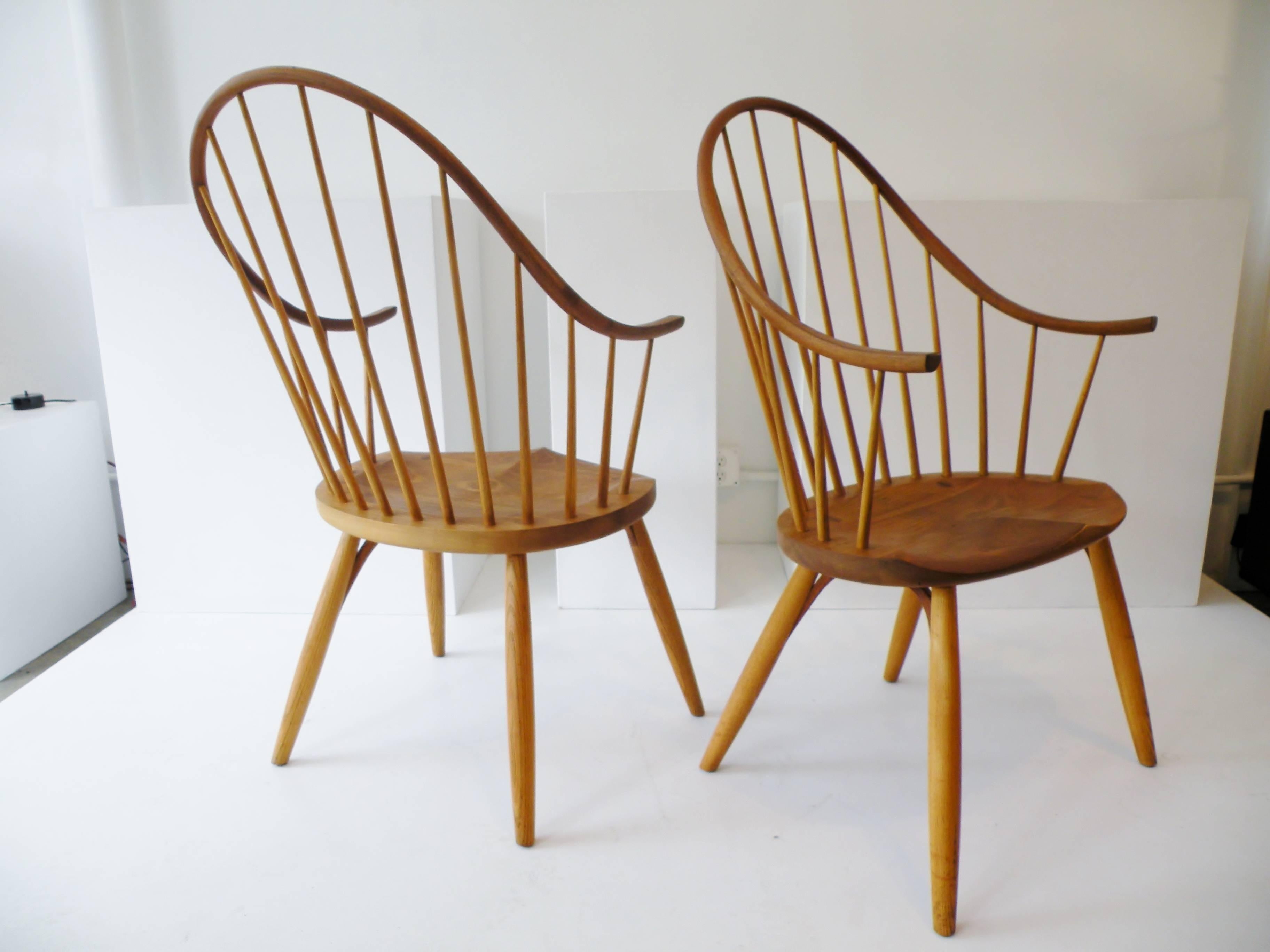 Ash Pair of Thomas Moser Continuous Arm Windsor Dining Chairs