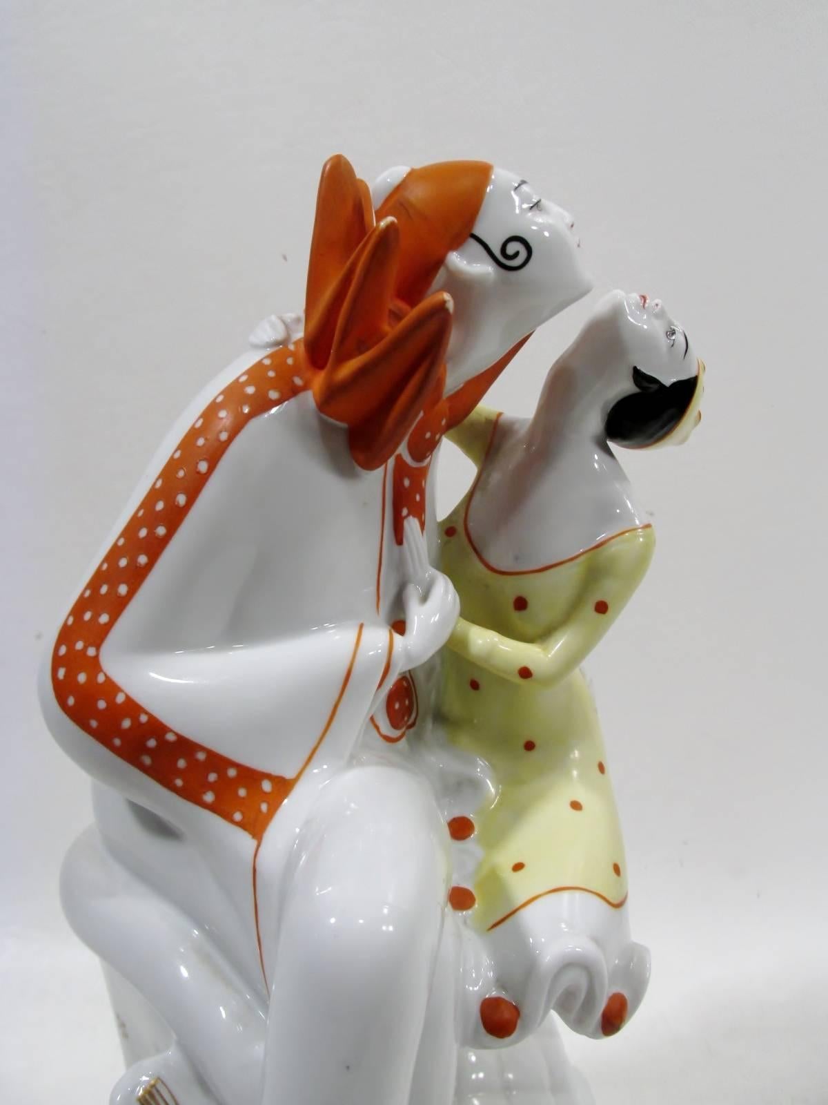 German Art Deco Pierrot & Columbine Figurine Heinz Schaubach, Fraureuth Wallendorf