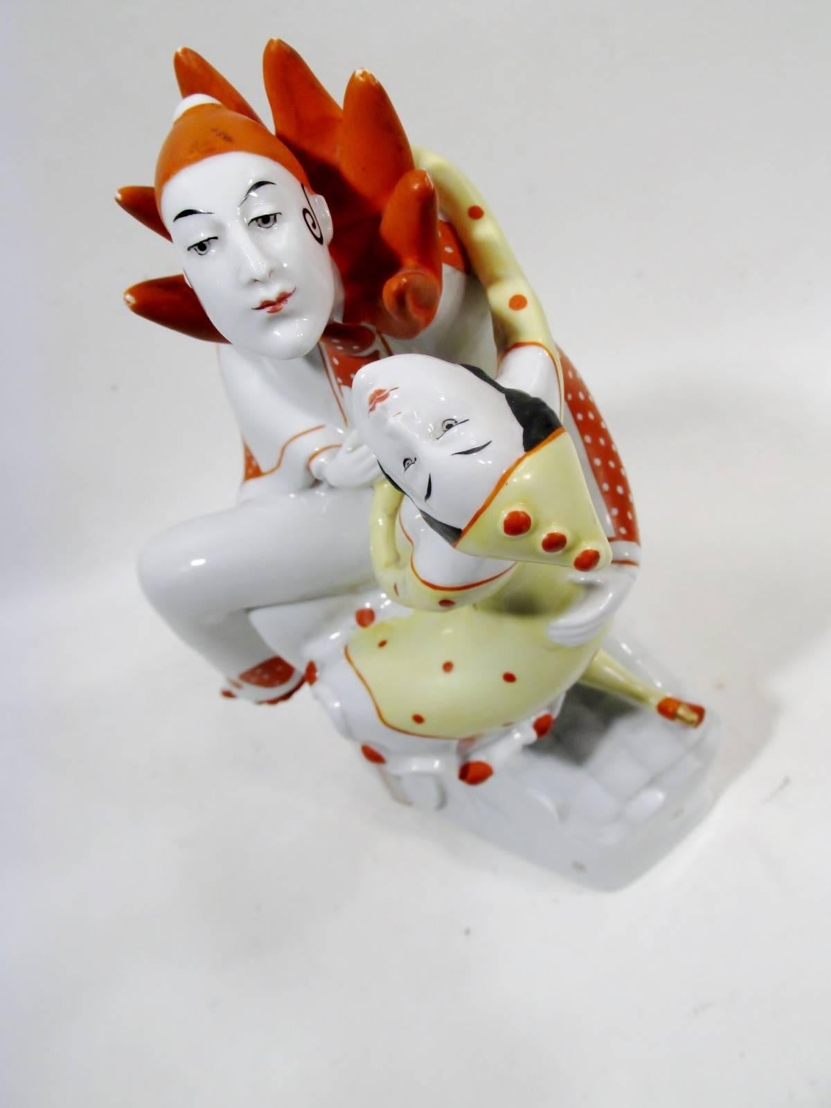Porcelain Art Deco Pierrot & Columbine Figurine Heinz Schaubach, Fraureuth Wallendorf