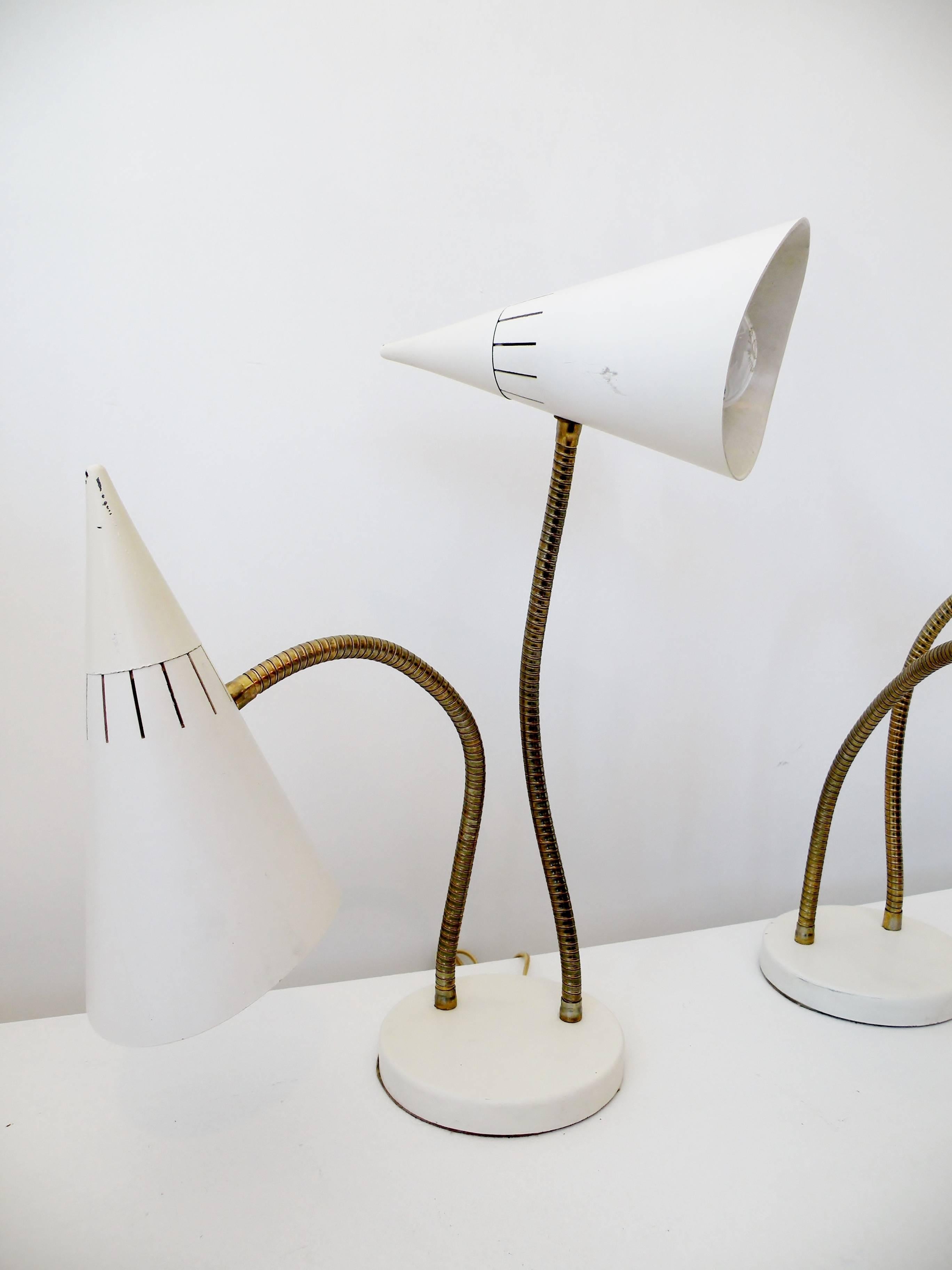 20th Century Lightolier Gerald Thurston Double Cone Gooseneck Table Desk Lamps