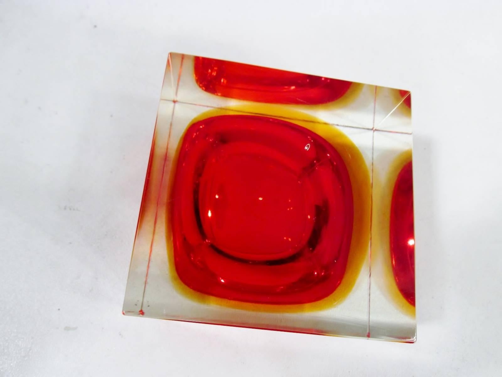 Art Glass Alessandro Mandruzzato Italian Murano Square Cube Sommerso Bowl