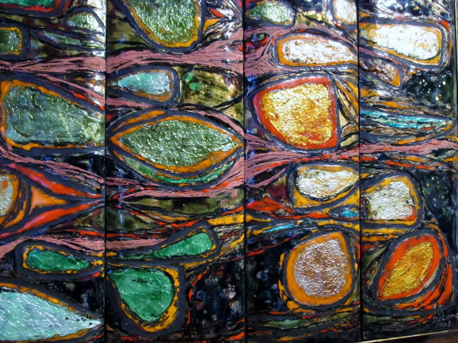Mid-Century Modern Barbara DeLong Modernist Abstract Enamel on Copper Wall Art