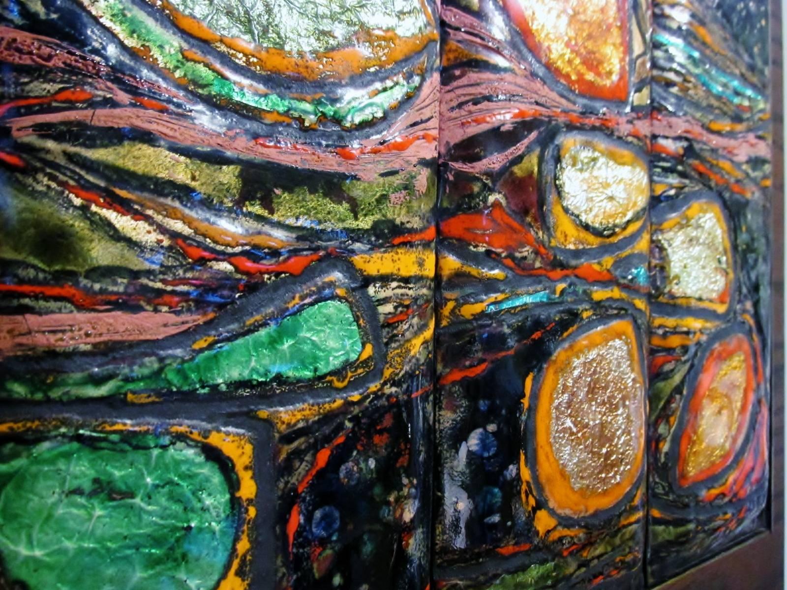 American Barbara DeLong Modernist Abstract Enamel on Copper Wall Art