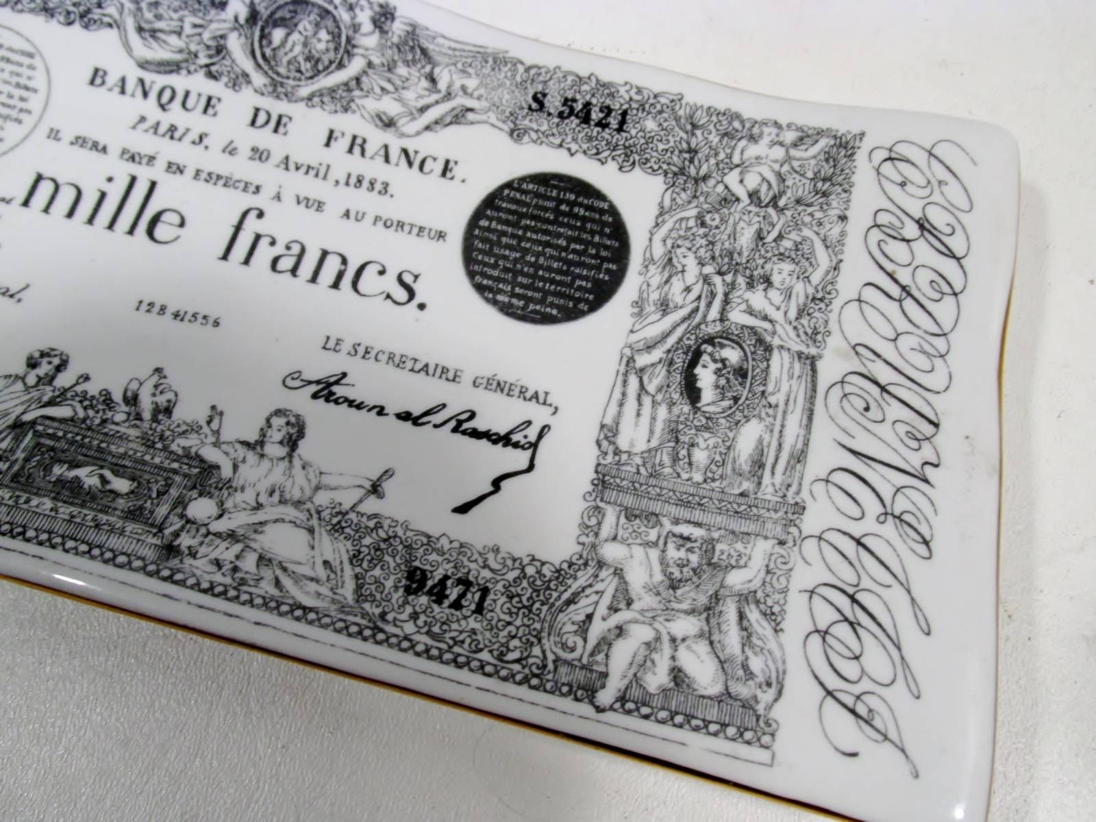 Early Piero Fornasetti Ceramic Mille Francs Vide Poche Tray In Excellent Condition In Denver, CO