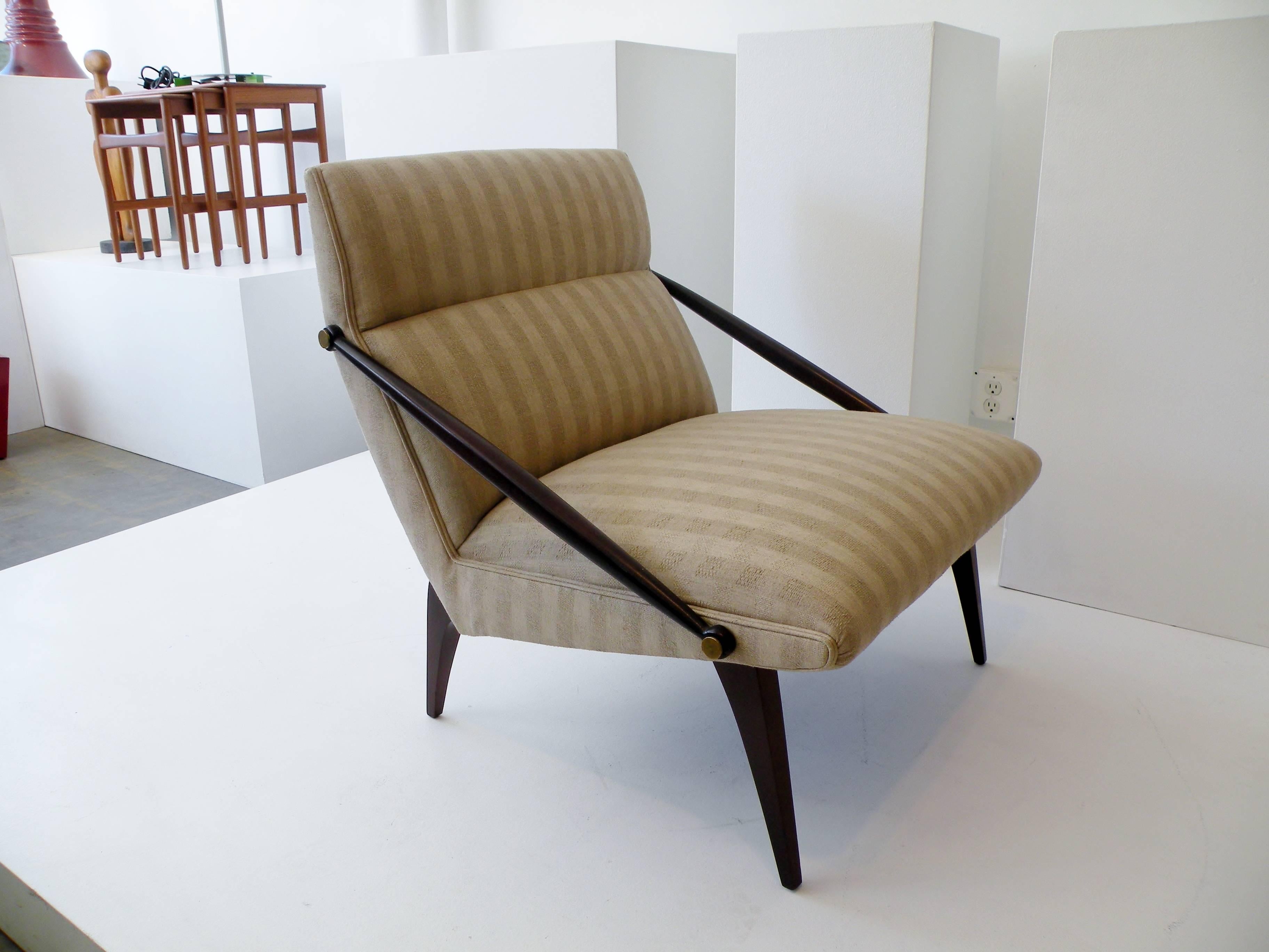 Brass 1950s Gio Ponti Style Cantilevered Lounge Chair Made by Singer & Sons