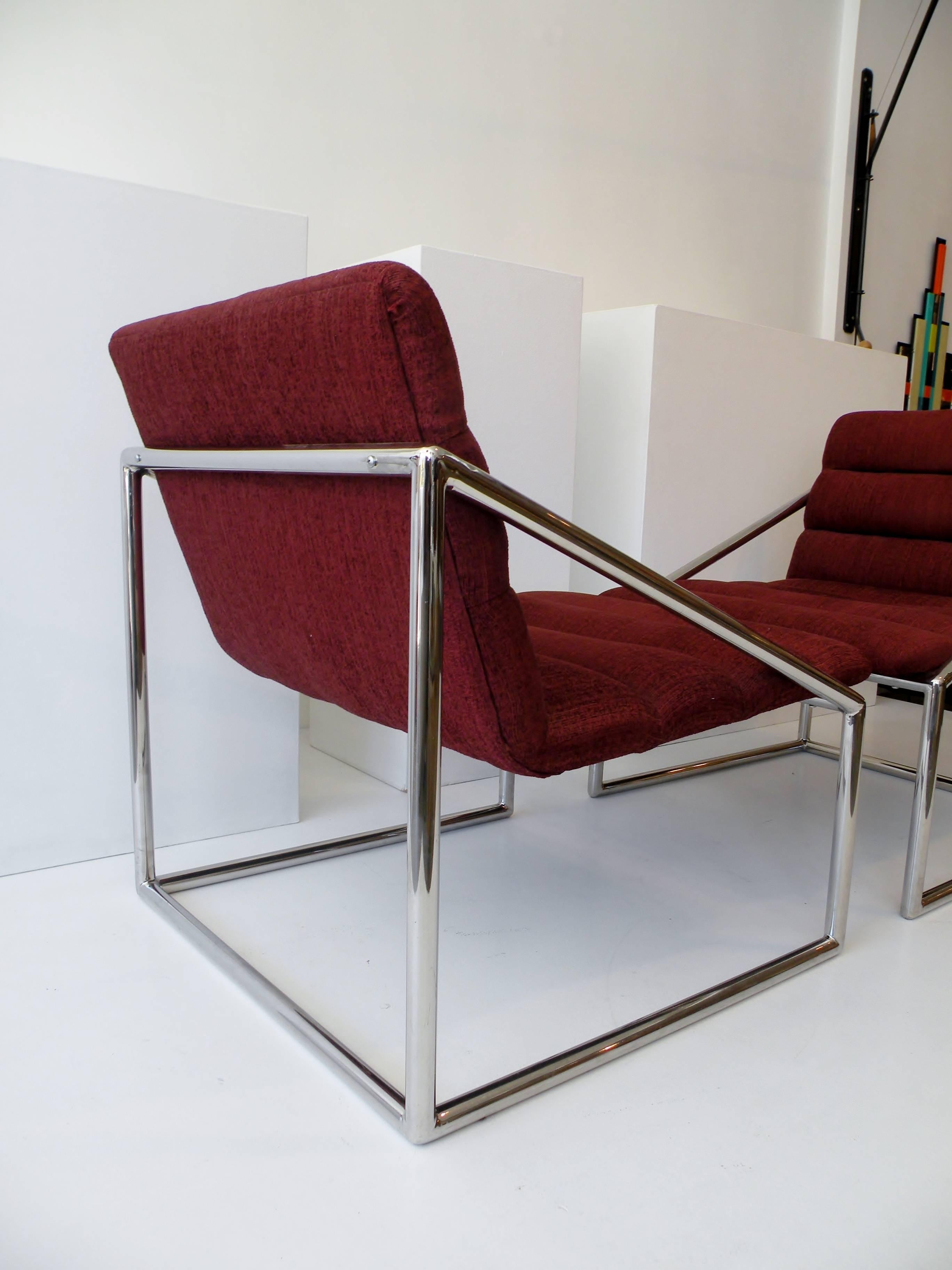 Mid-Century Modern Chrome Cube Sling Club Lounge Chairs, circa 1970s For Sale 3