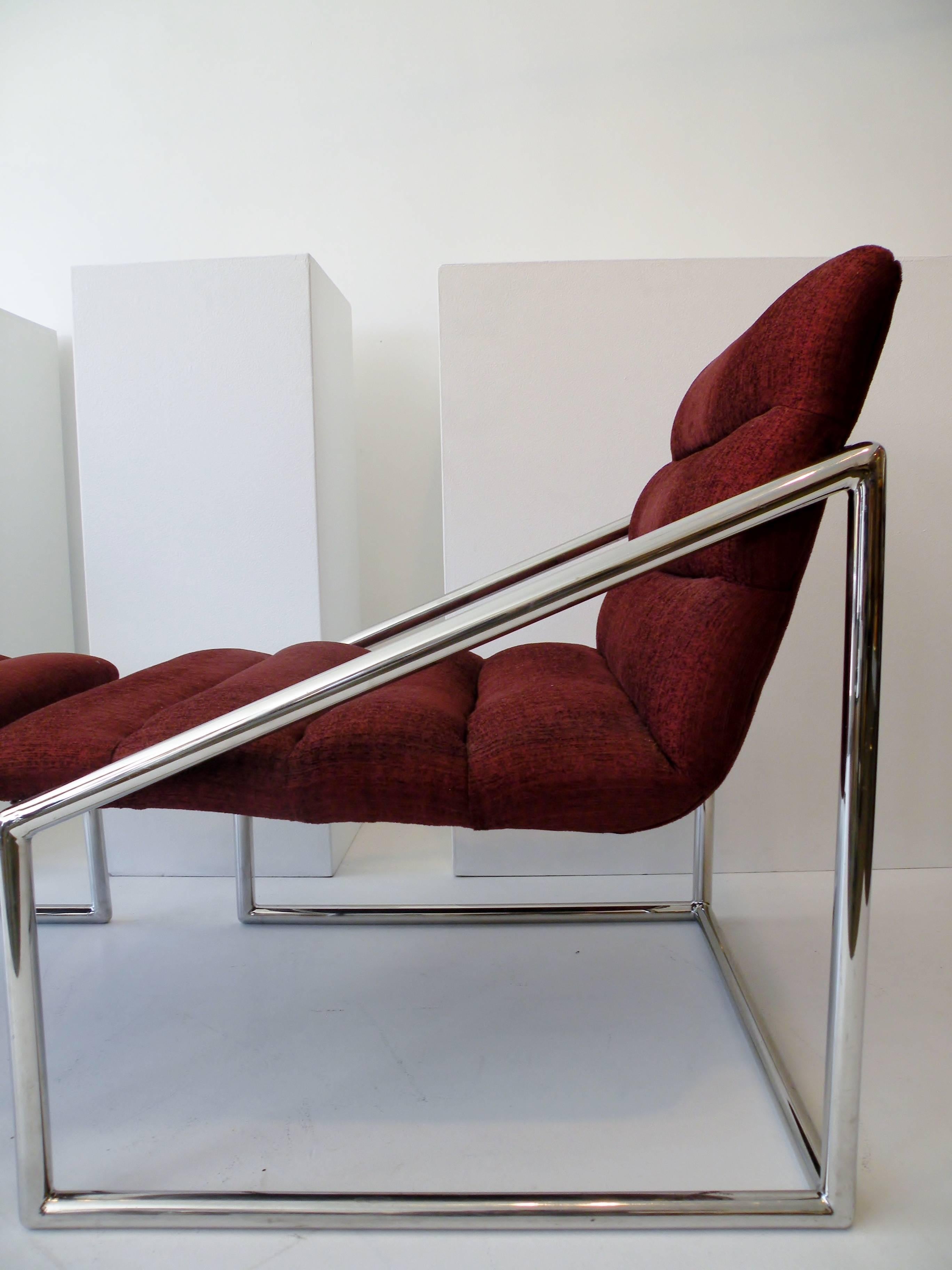 Mid-Century Modern Chrome Cube Sling Club Lounge Chairs, circa 1970s For Sale 1