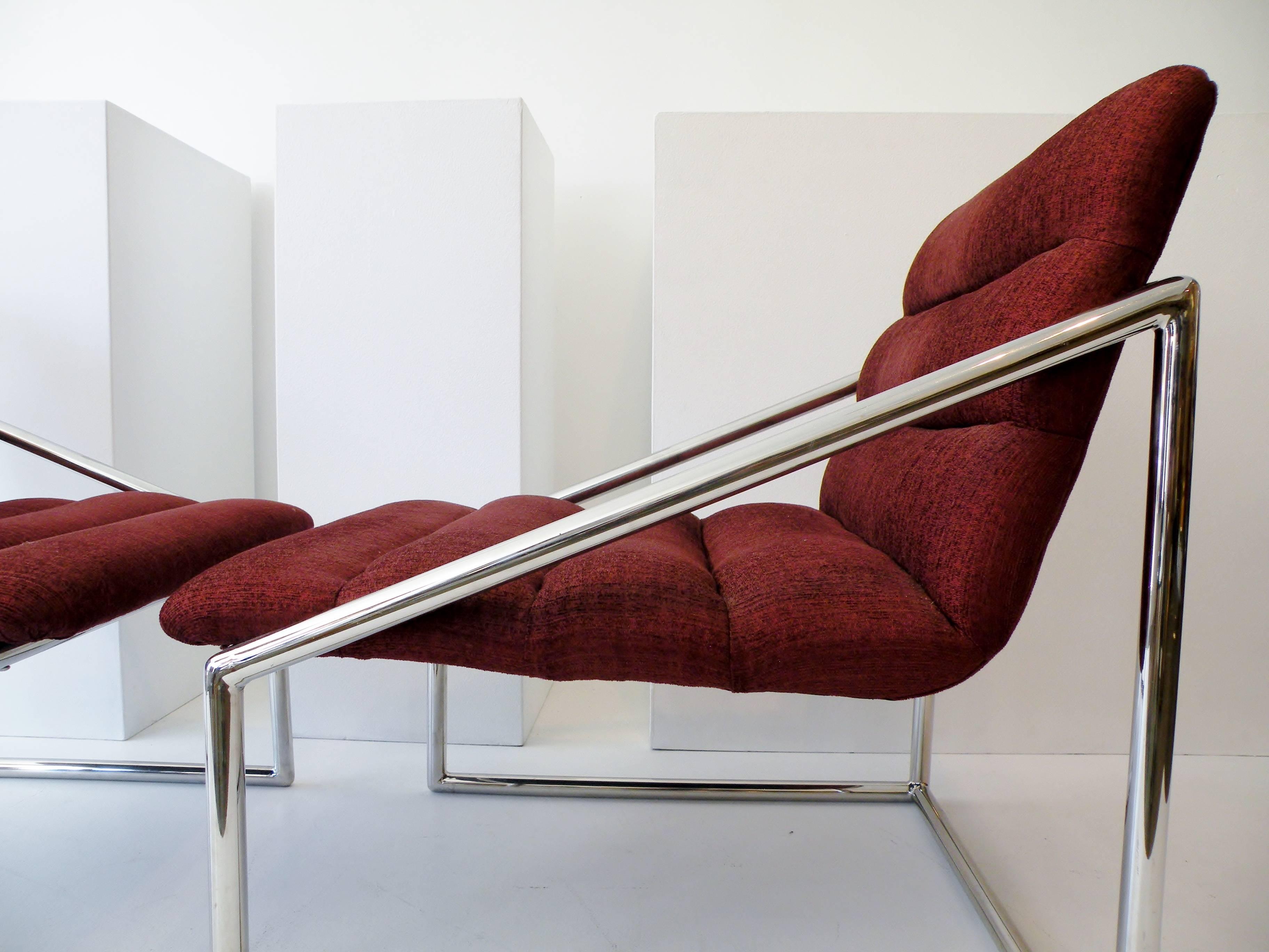 Mid-Century Modern Chrome Cube Sling Club Lounge Chairs, circa 1970s For Sale 2