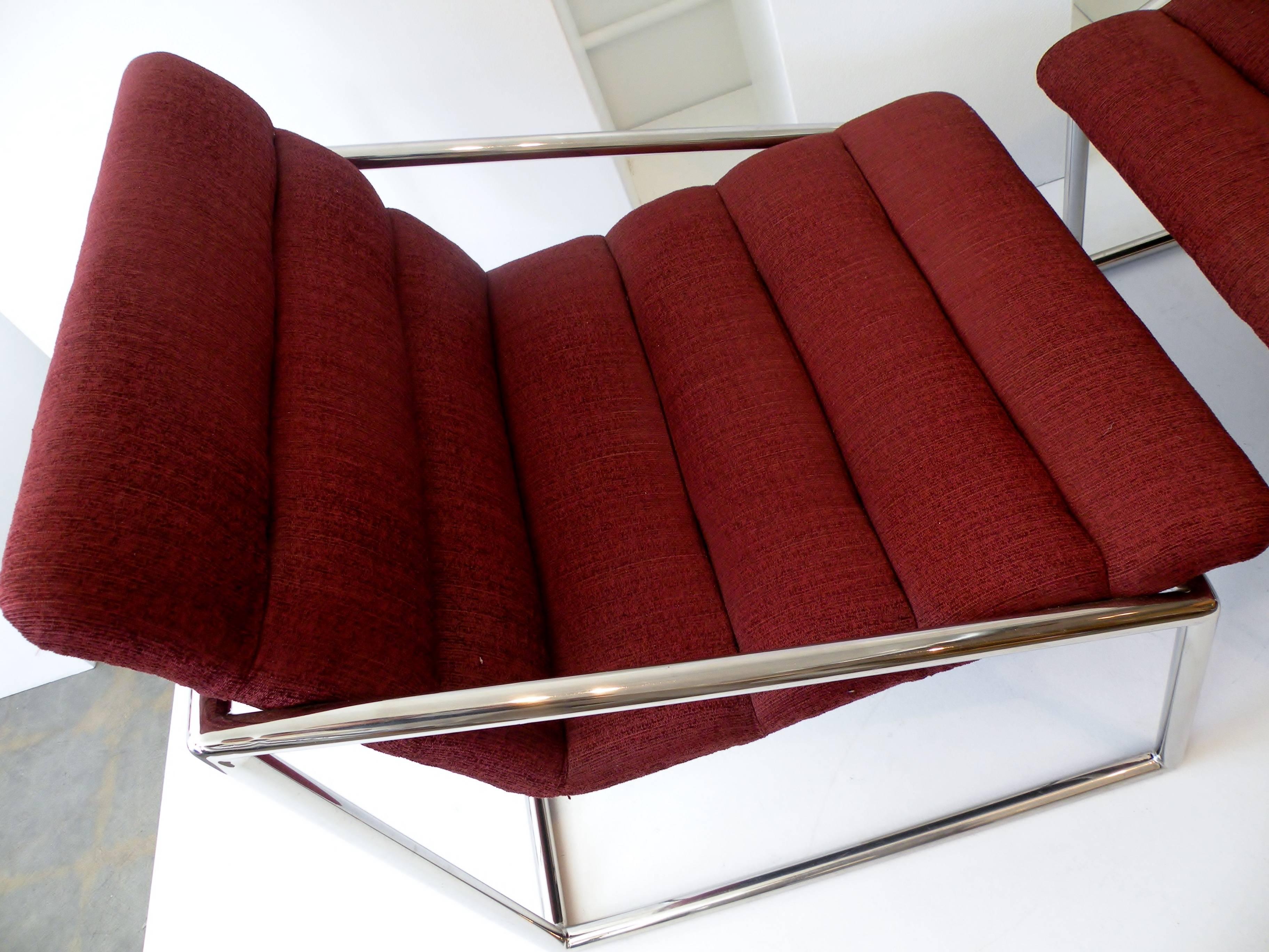 Mid-Century Modern Chrome Cube Sling Club Lounge Chairs, circa 1970s For Sale 4