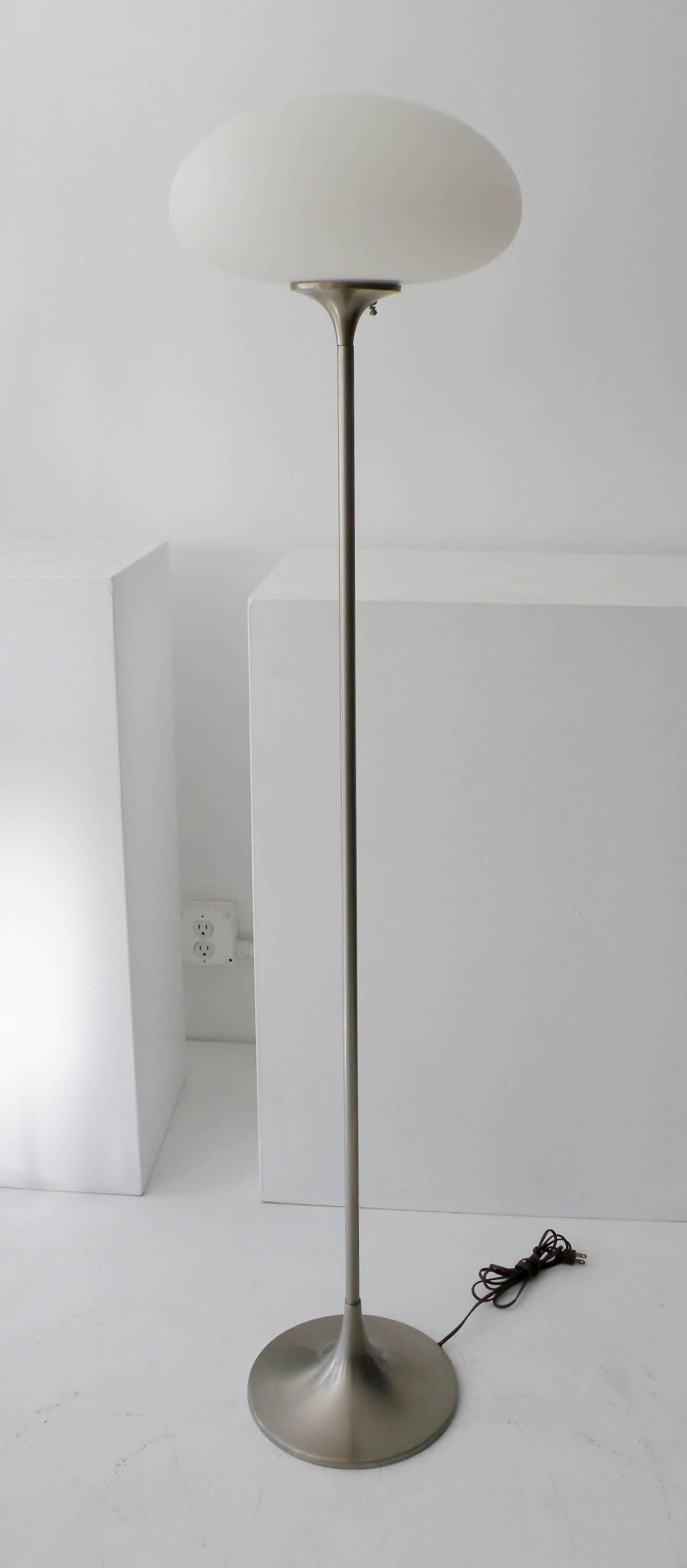 Mid-Century Modern Laurel Brushed Aluminium Floor Lamp Mushroom Shade
