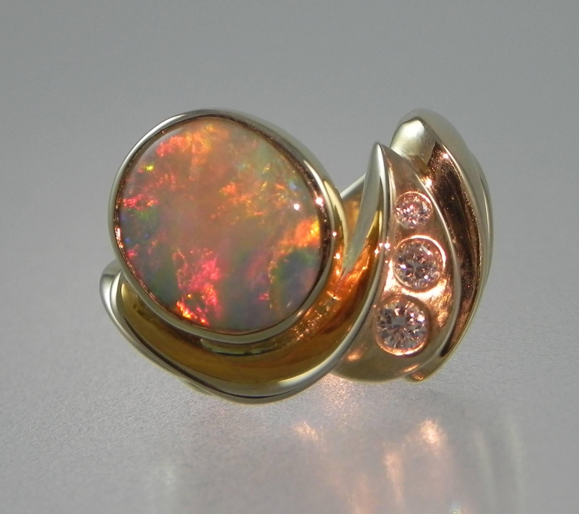 American “What The Skies In Heaven Must Look Like” Gold and Opal One-of-a-Kind Ring For Sale