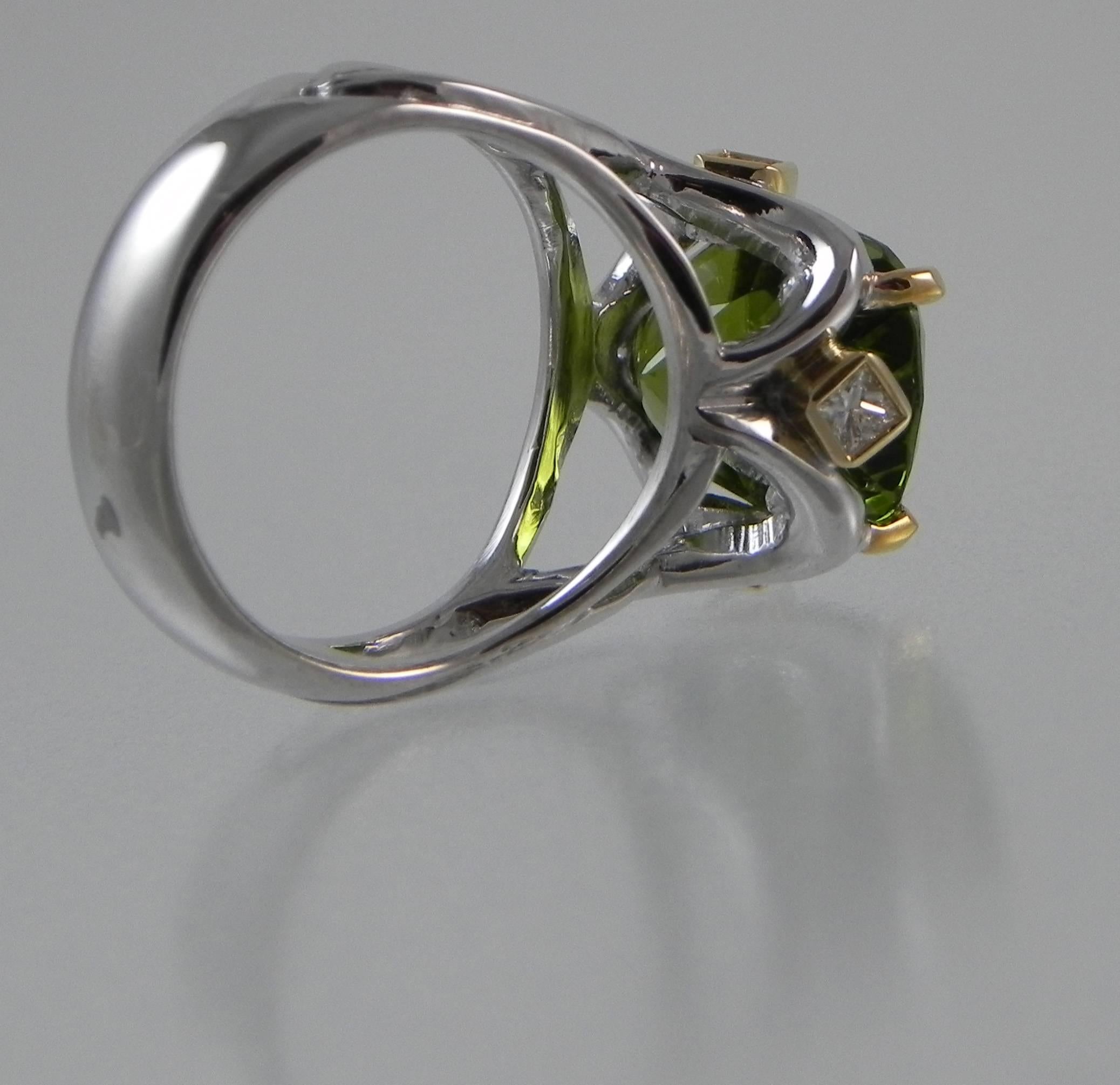 Contemporary “The Volcano’s Gift” Fine Peridot and 18-Karat White Gold Ring  For Sale